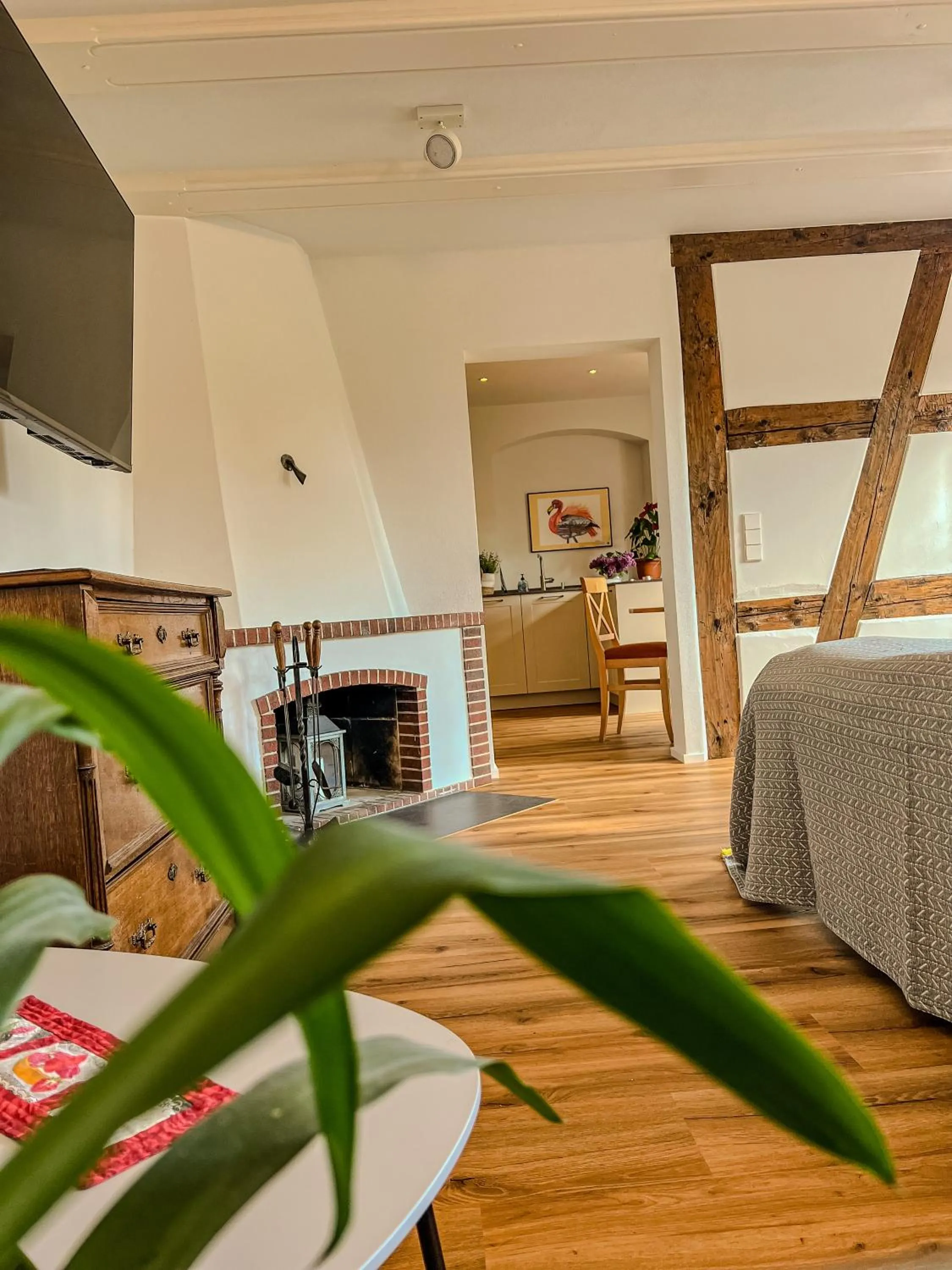 Kitchen or kitchenette, Bed in Insel-Hof Reichenau Hotel-garni