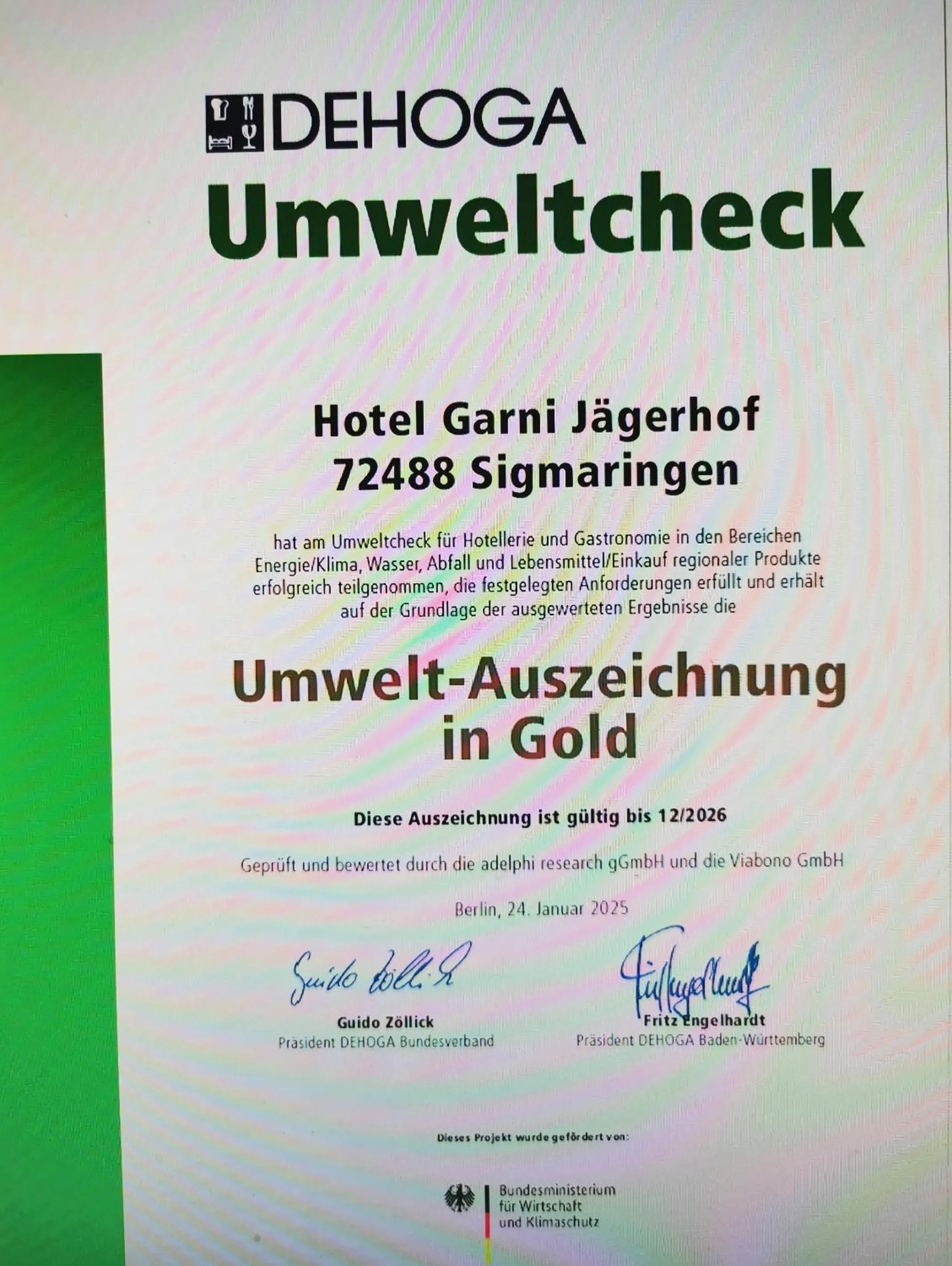 Certificate/Award in Hotel Garni Jägerhof