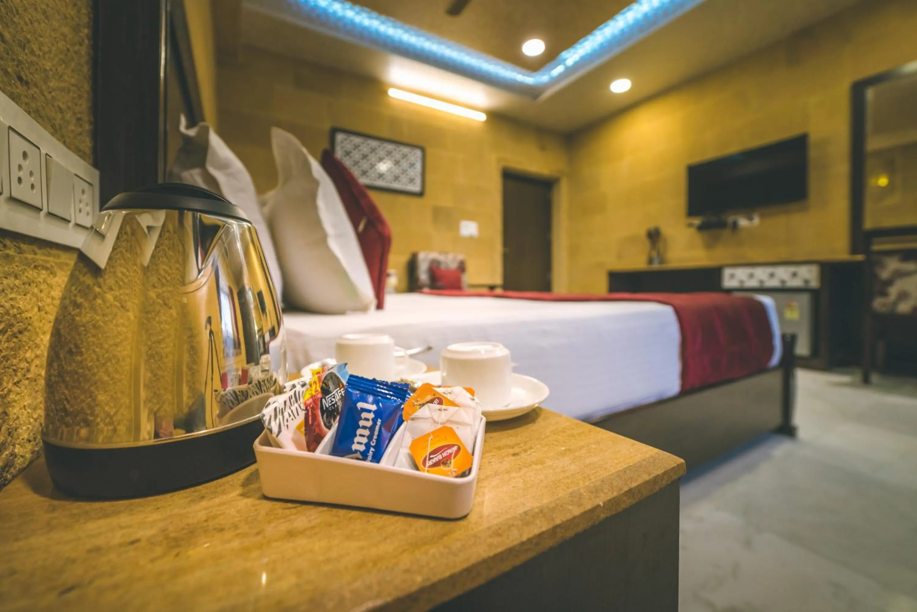 Bed in Hotel Sky Plaza - Best ever view of Jaisalmer Fort