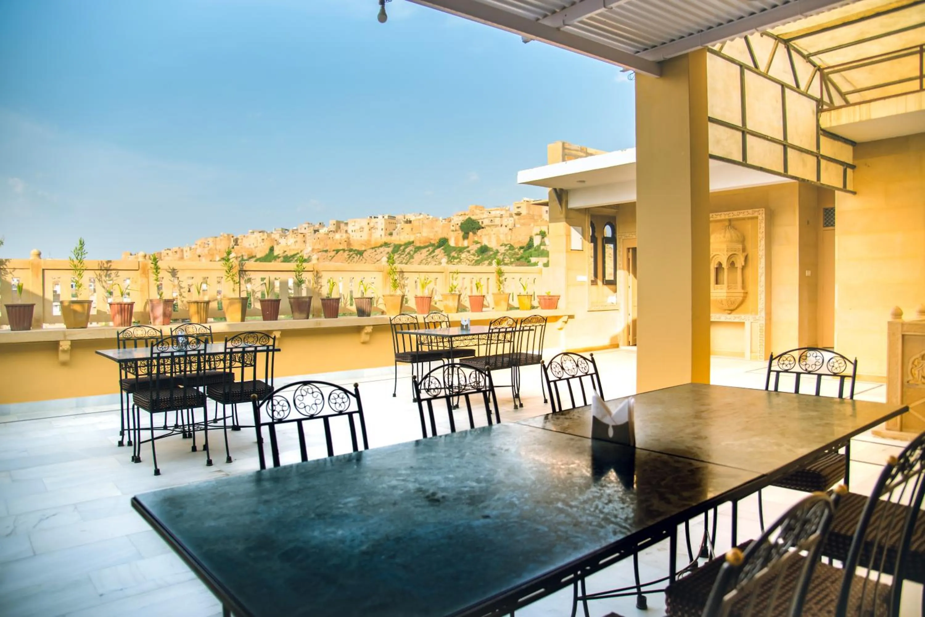 Patio in Hotel Sky Plaza - Best ever view of Jaisalmer Fort