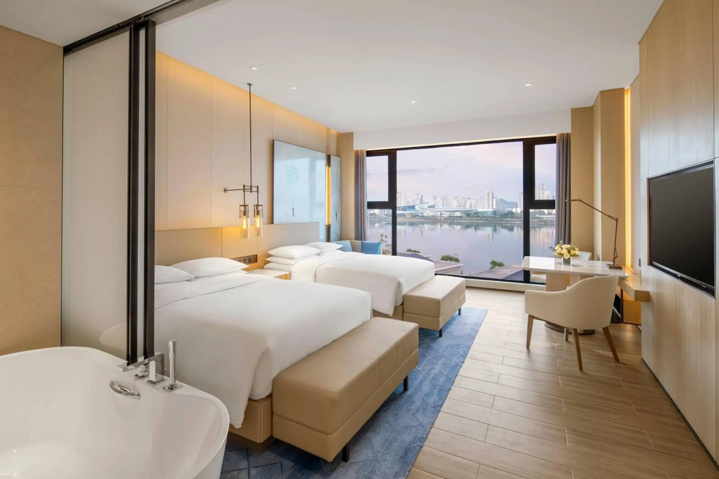 Double Room with Two Double Beds and Partial River View - single occupancy in Suining Marriott Hotel Double Room with Two Double Beds and Partial River View - single occupancy in Suining Marriott Hotel