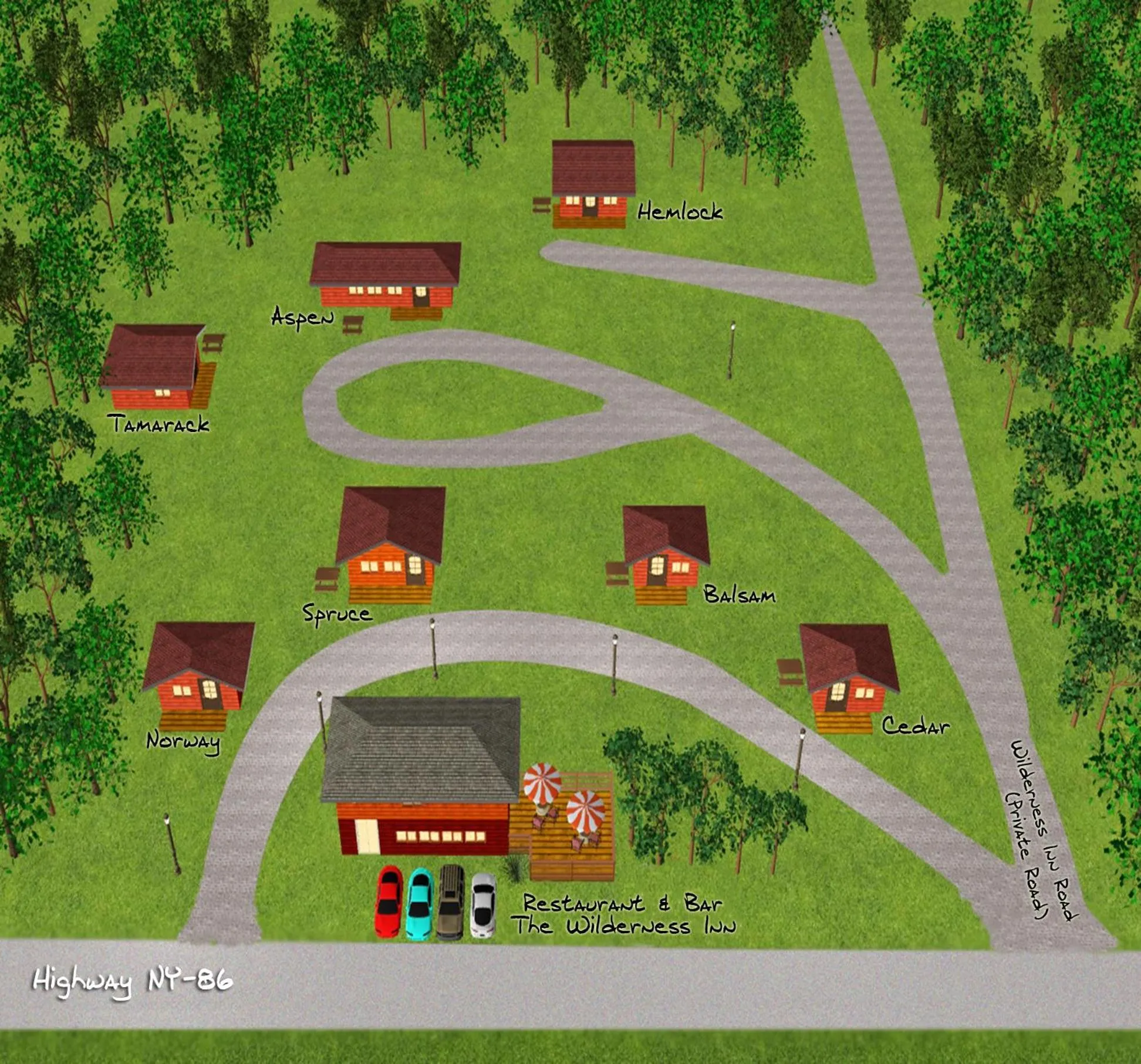 Bird's eye view in The Wilderness Inn: Chalets