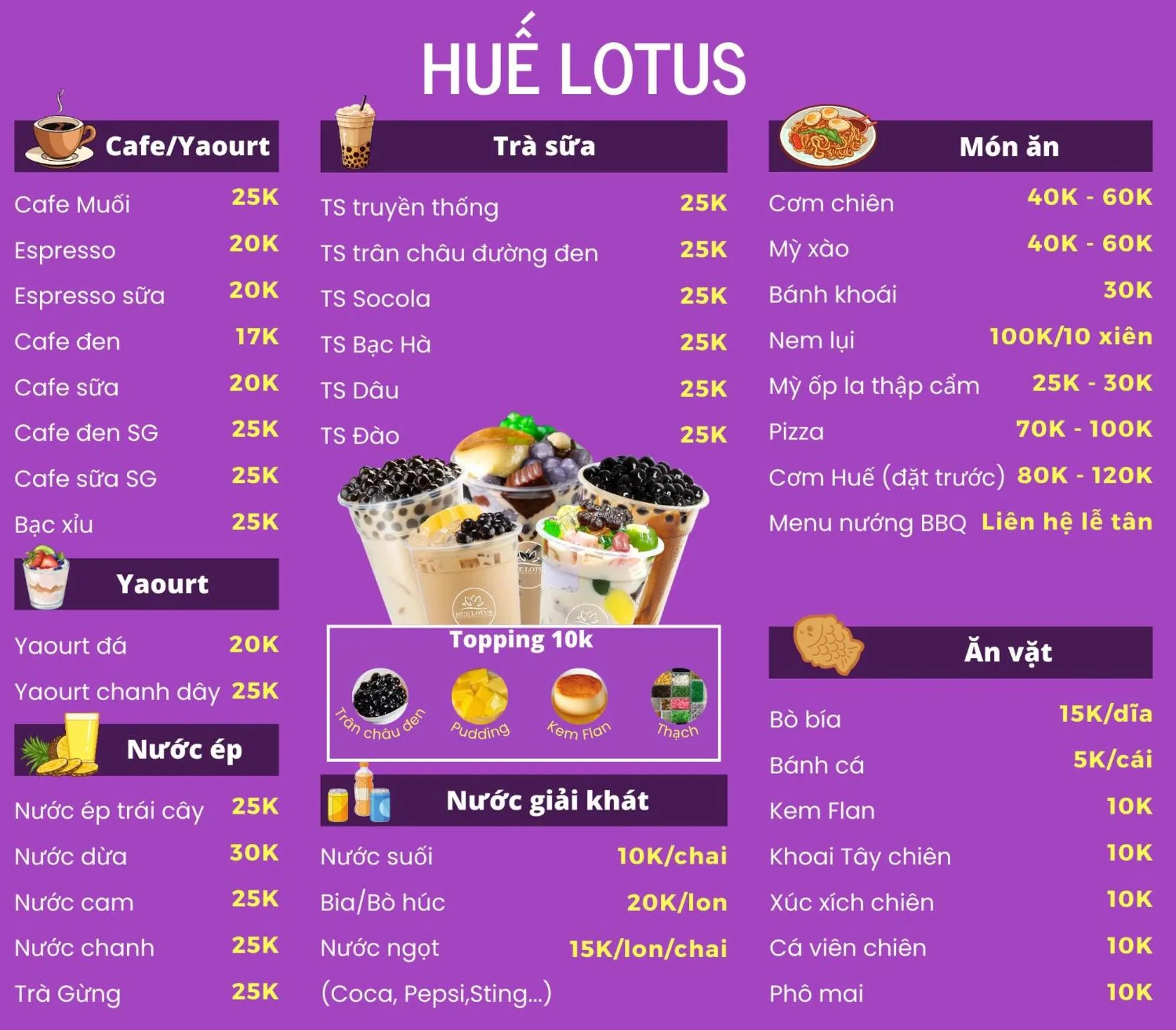 Food and drinks in Hue Lotus Homestay