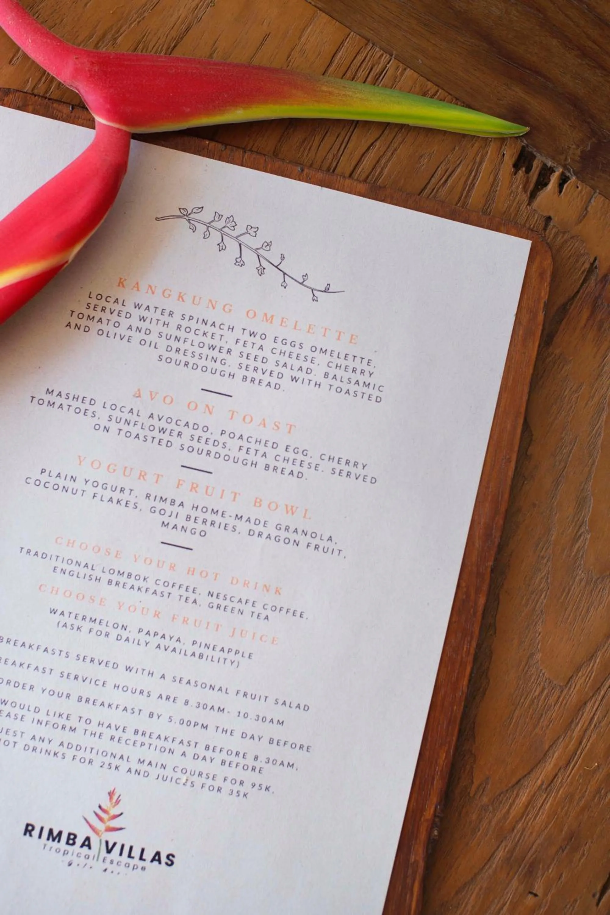 Food and drinks in Rimba Villas Gili Air