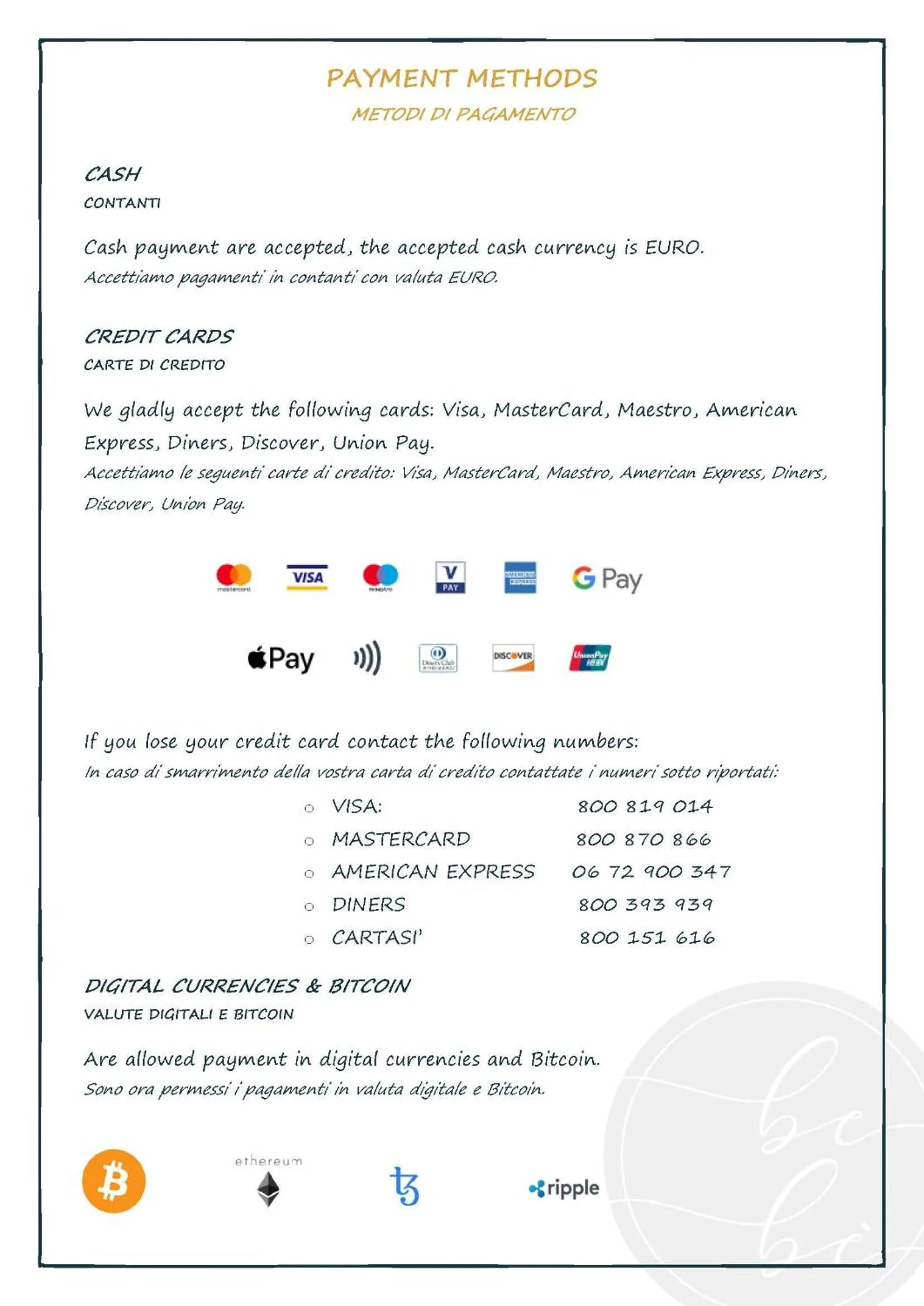 Certificate/Award in BEIGE ET BLE' GuestHouse