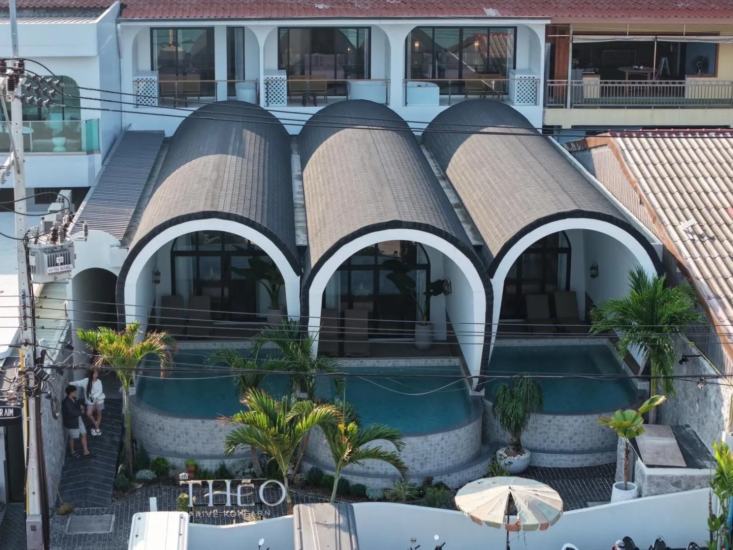 Pool view in TC villa on beach