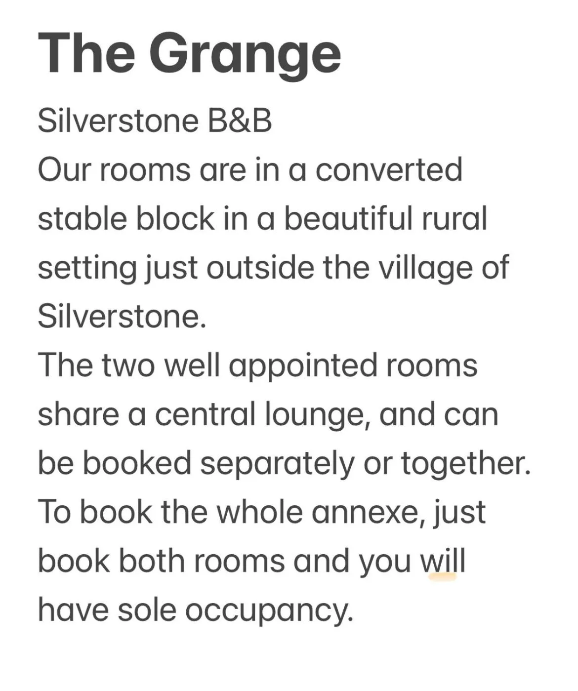 Text overlay in The Grange Silverstone