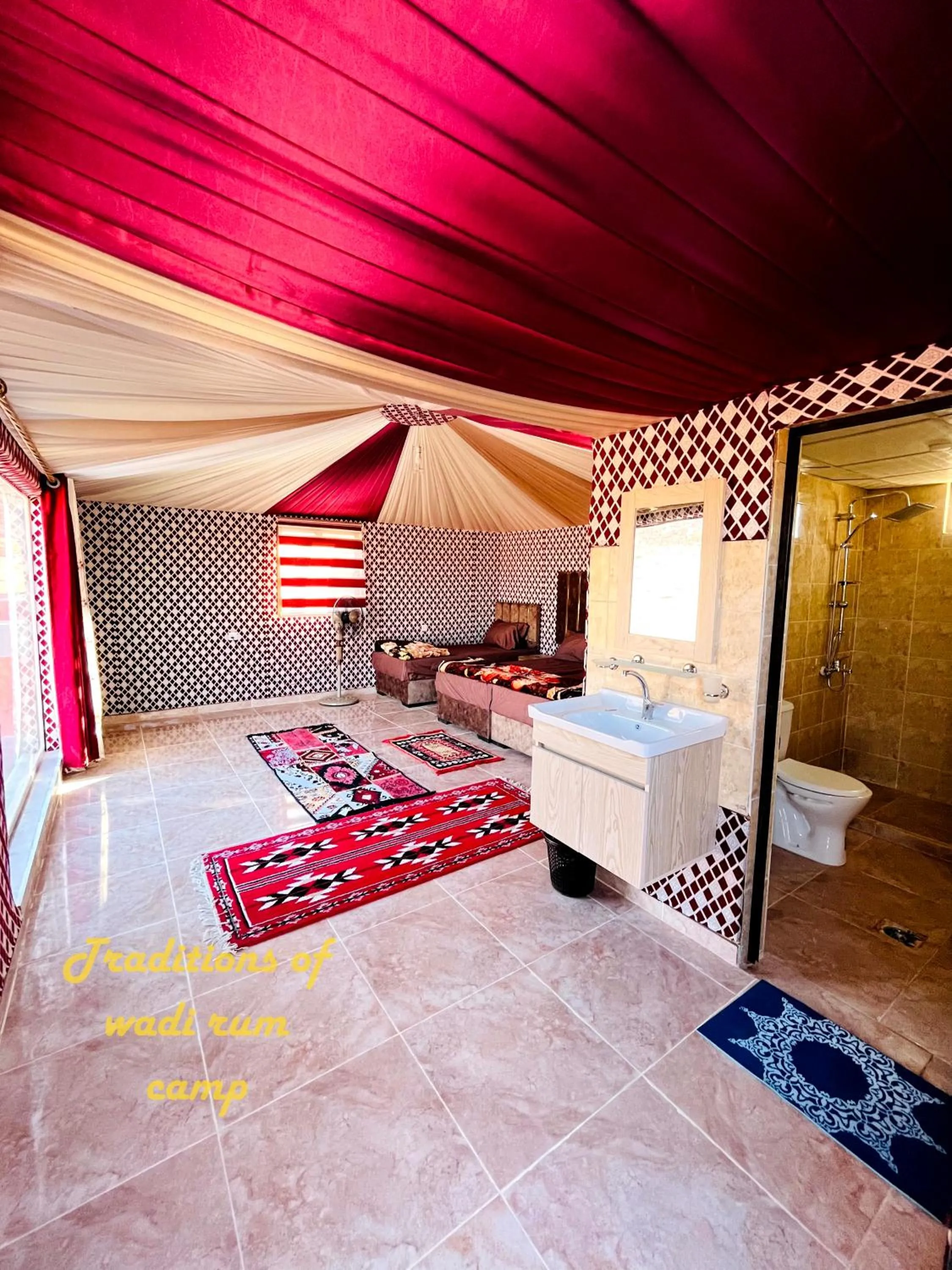 Bed in Traditions of Wadi Rum camp & jeep tour