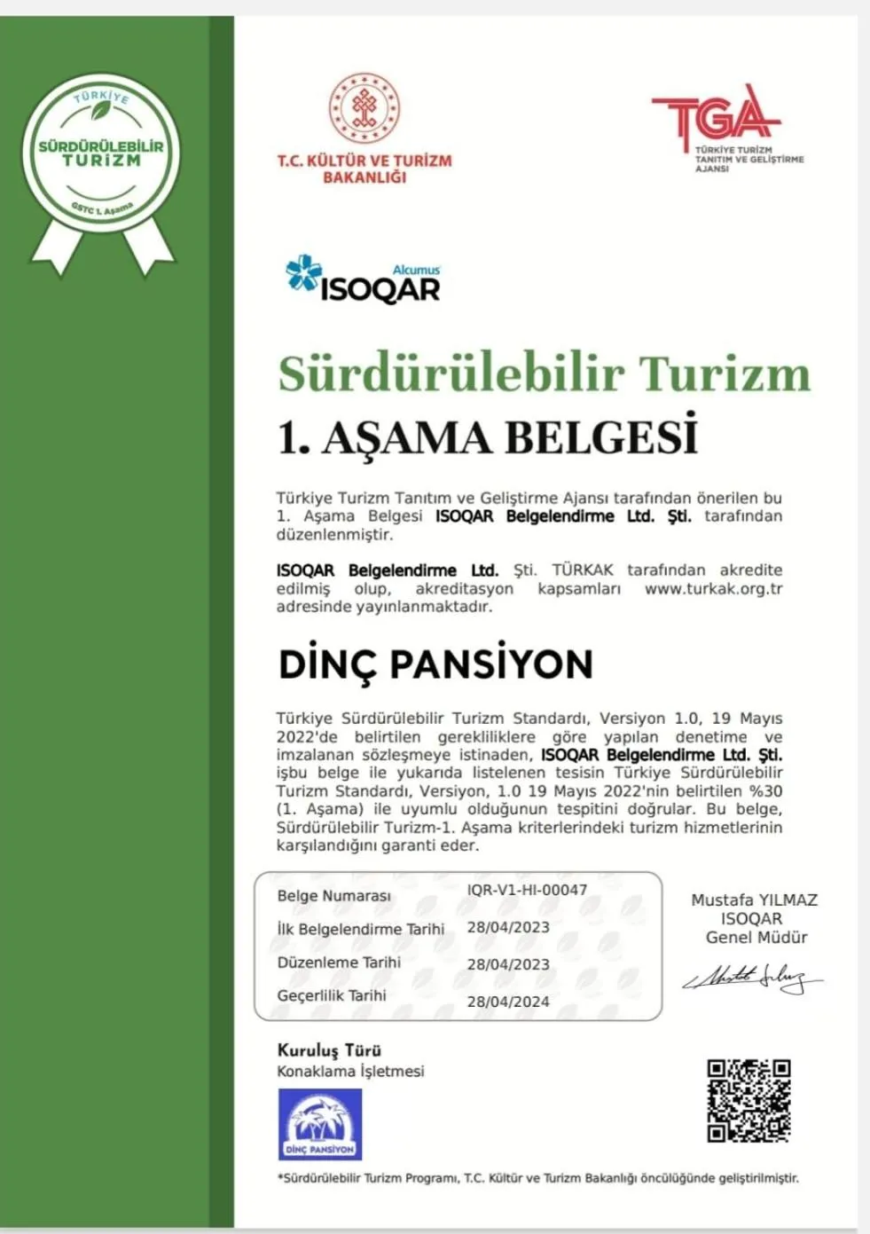 Certificate/Award in Dinc Pension