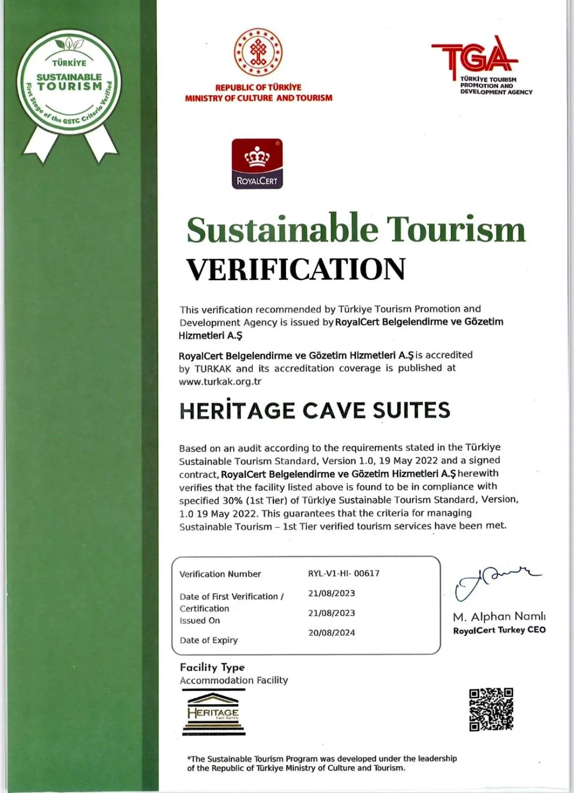 Logo/Certificate/Sign in Heritage Cave Suites