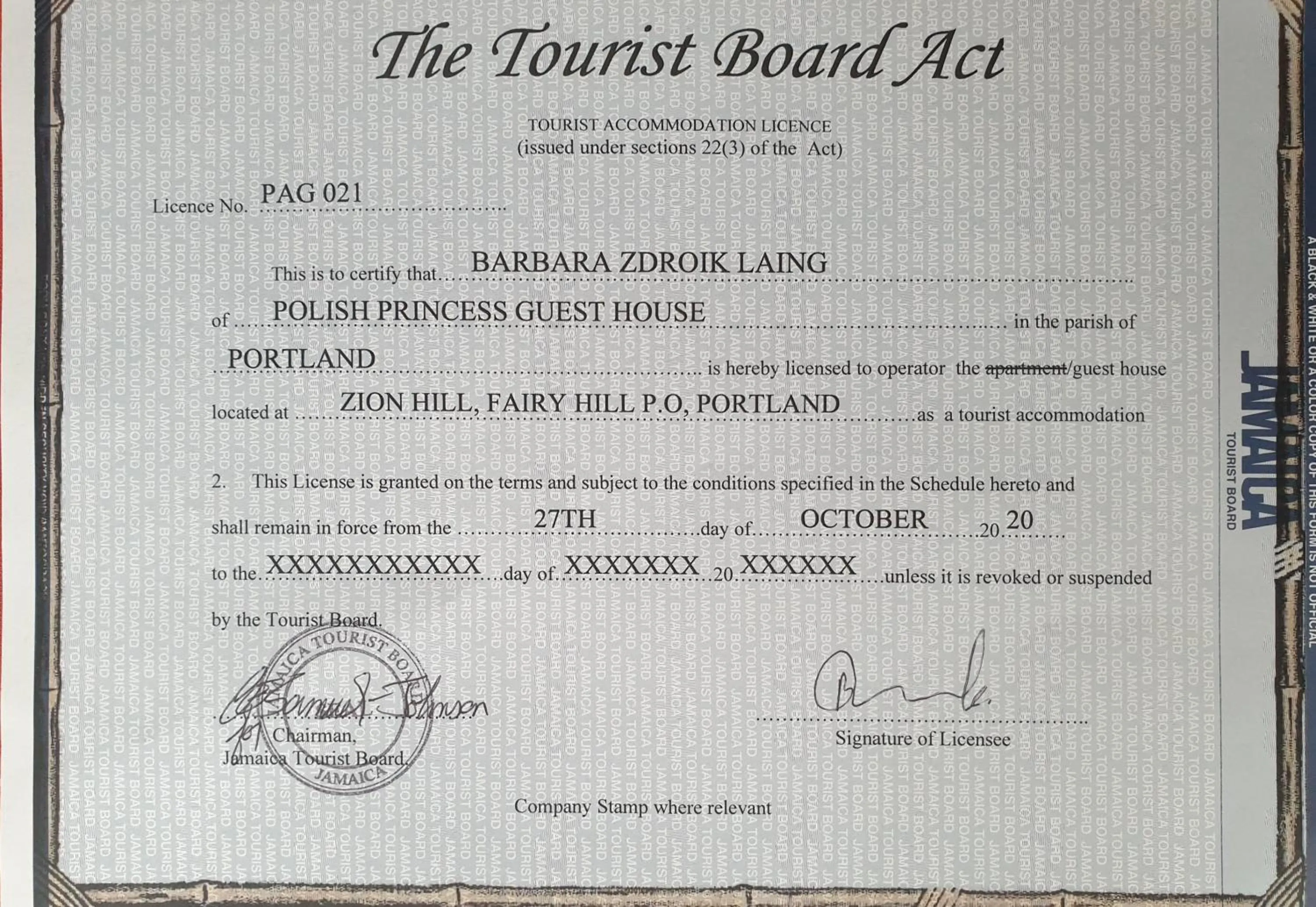 Logo/Certificate/Sign in Polish Princess Guest House