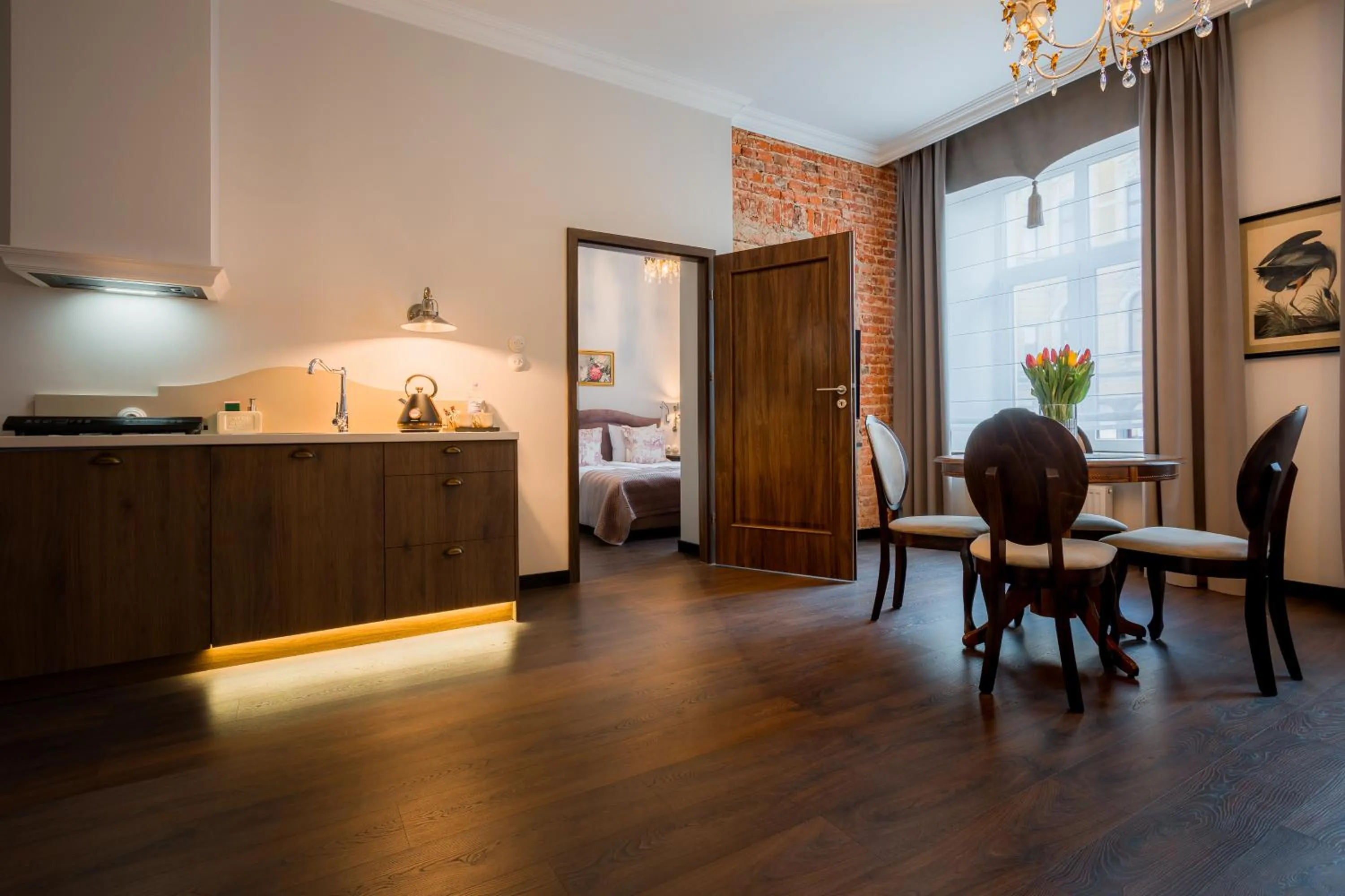 Kitchen or kitchenette, Bed in Piotrkowska 89 Residence