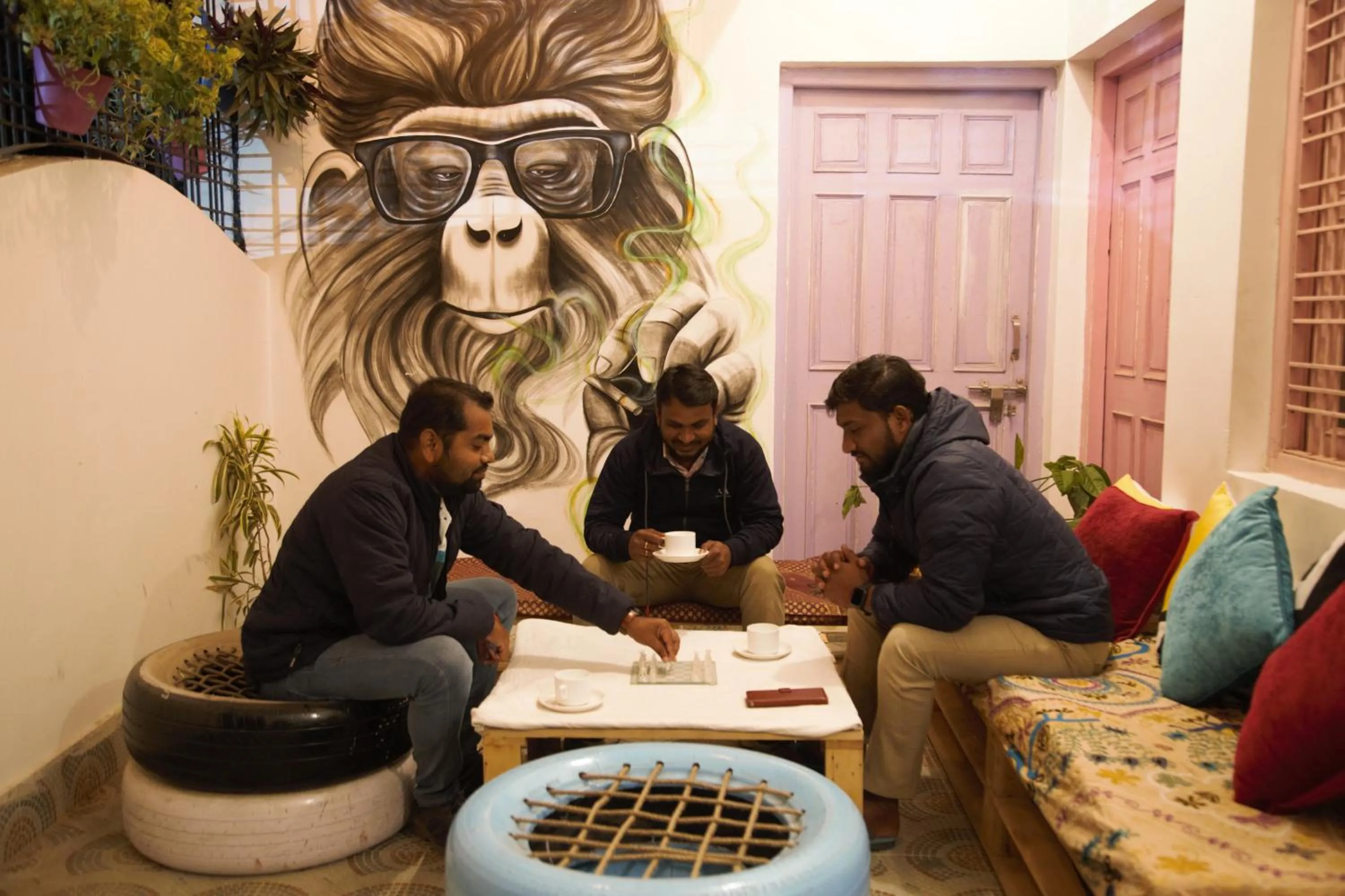 Seating area in Moustache Khajuraho