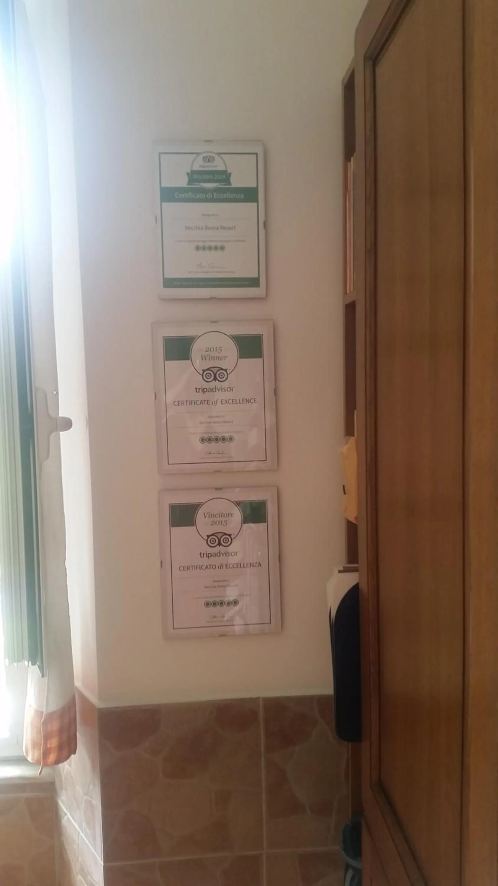 Certificate/Award in Vecchia Roma Resort