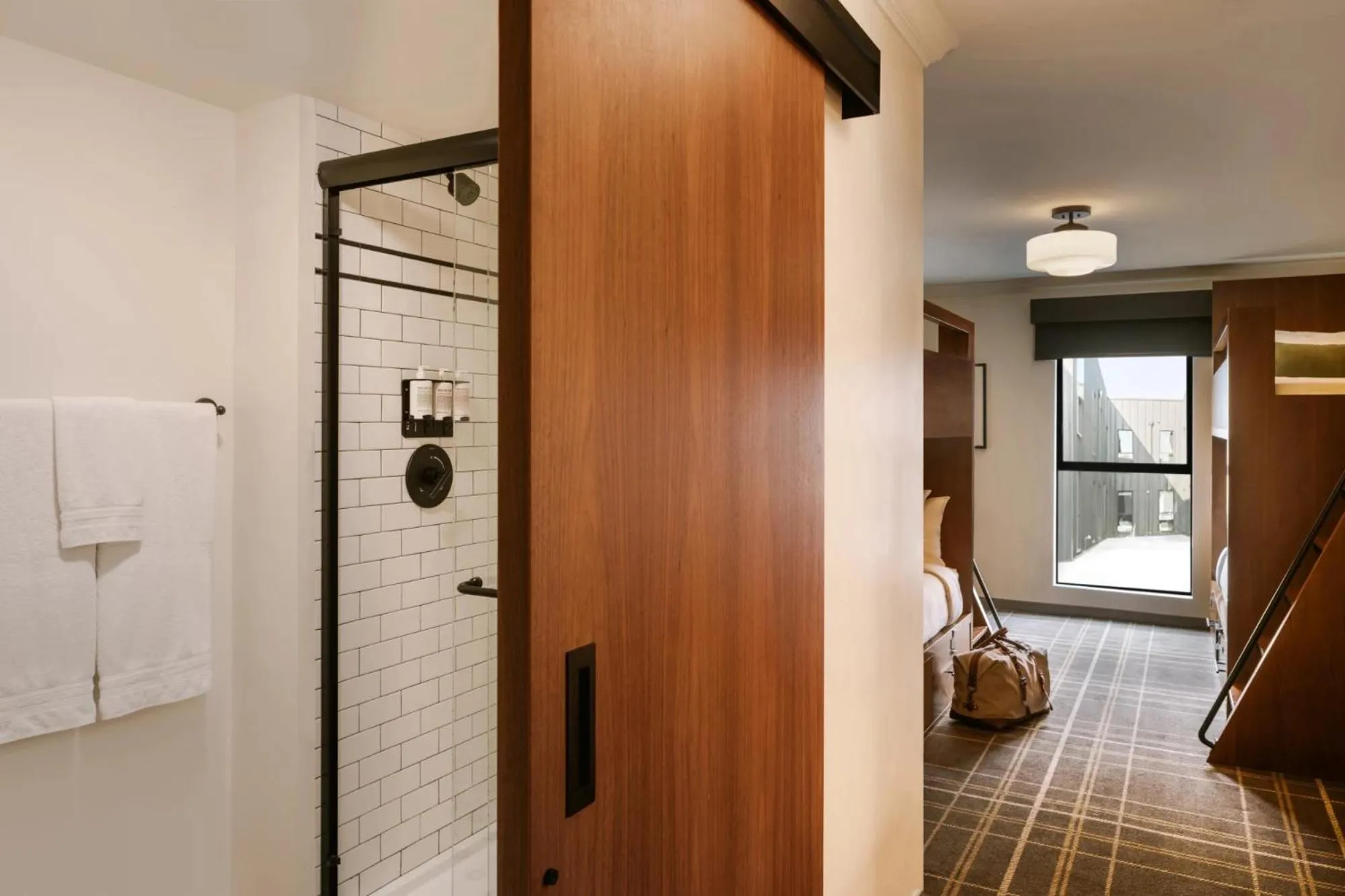 Bathroom, Bed in FOUND Hotel, Santa Monica, Series by Marriott