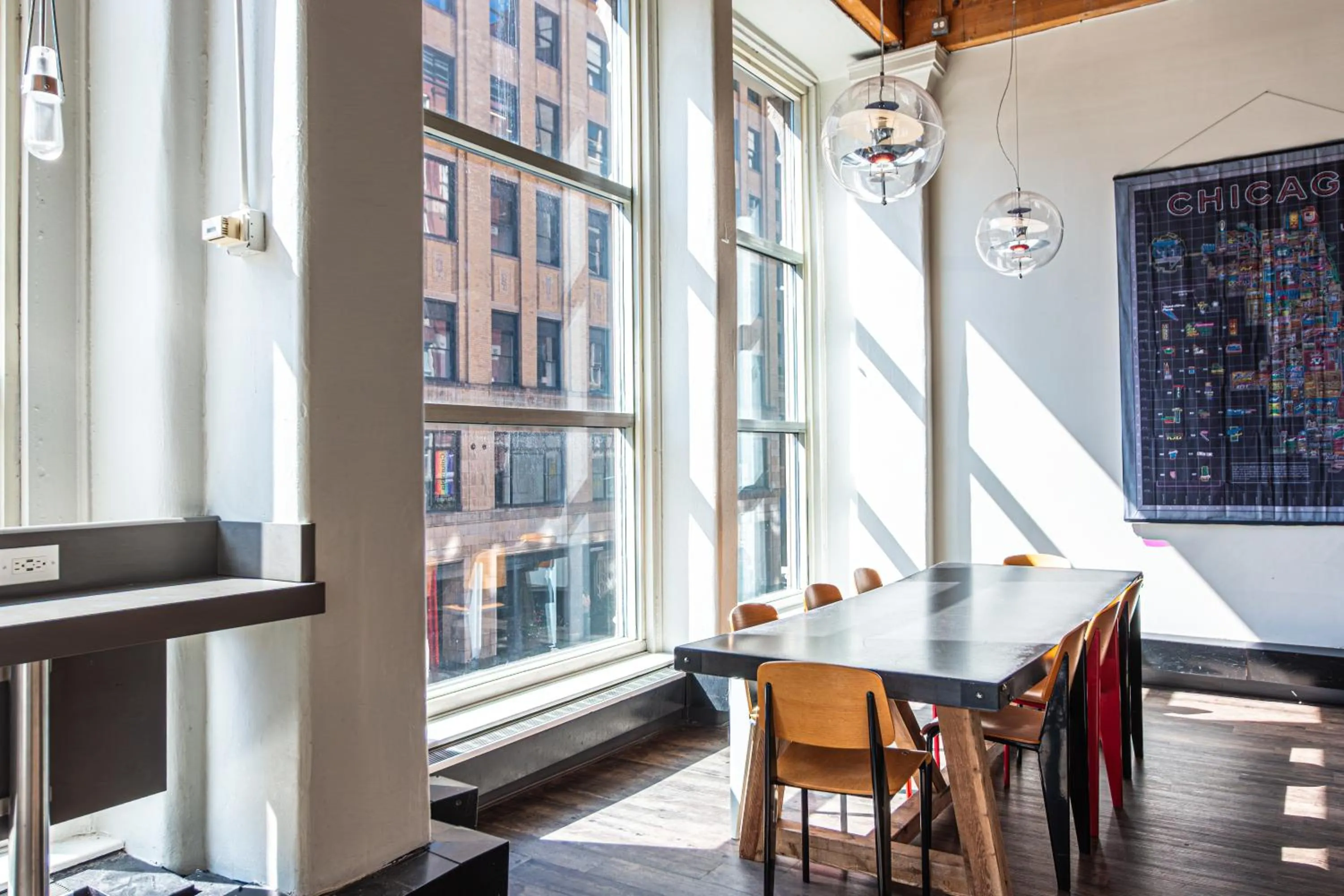 Seating area in HI Chicago Hostel