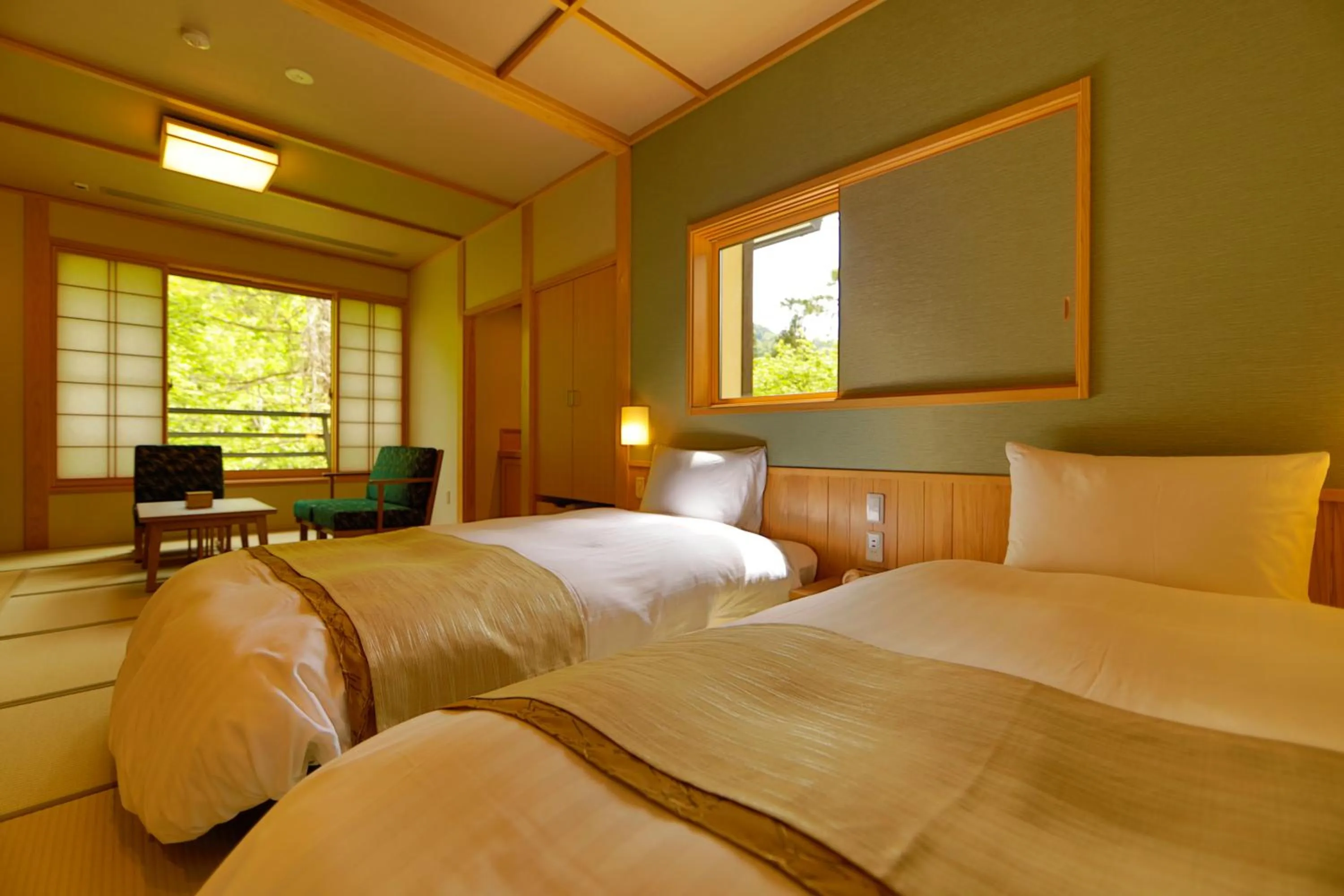 View (from property/room), Bed in Yukemuri no Yado Inazumi Onsen
