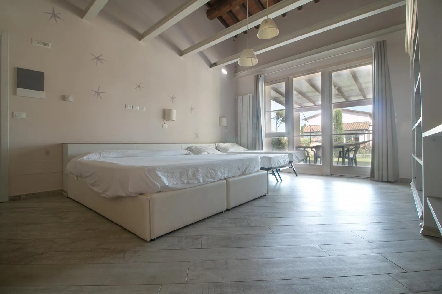 Patio, Bed in Fattoria Palazzeta - Pet & Family Friendly