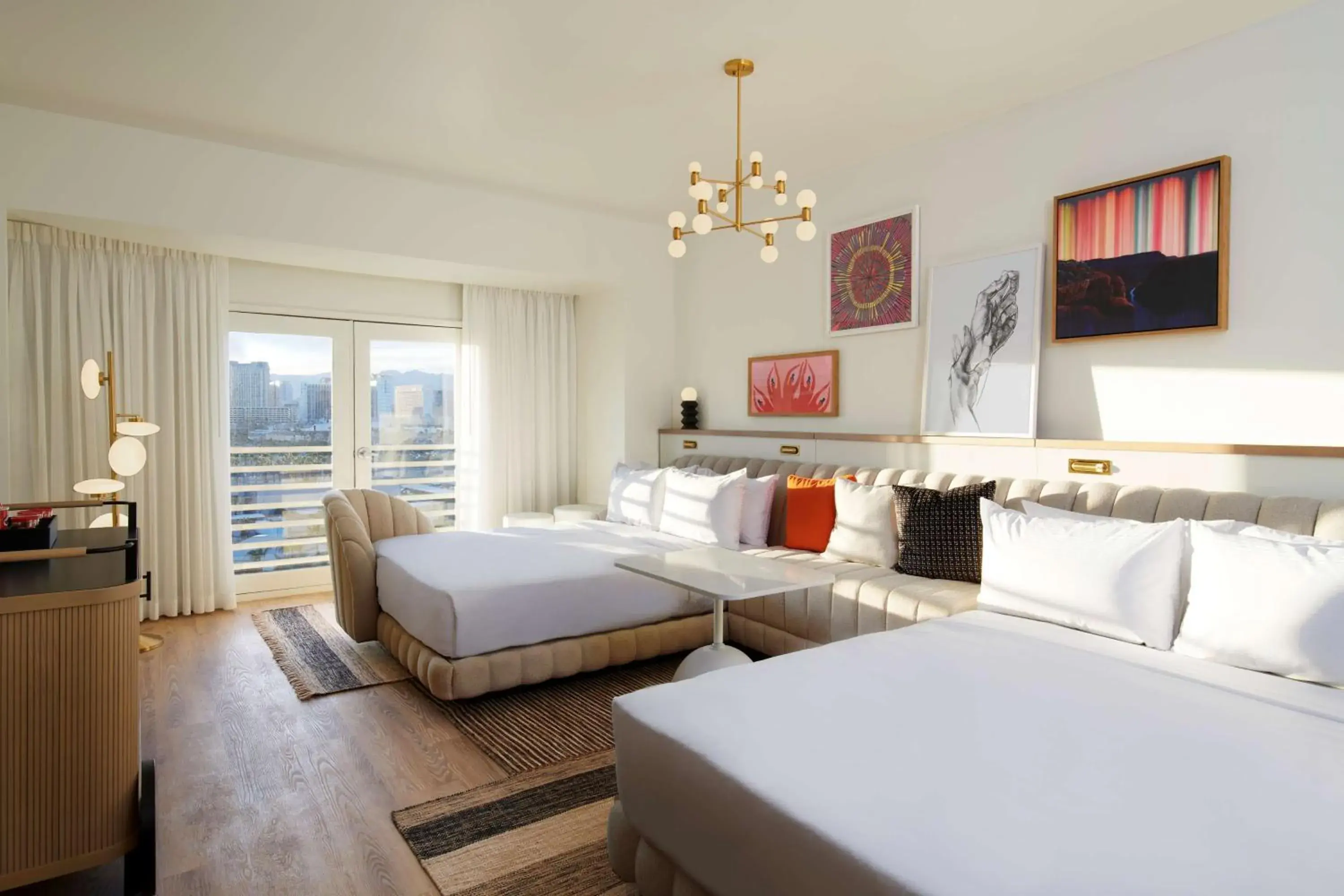 Queen Chamber Resort with Two Queen Beds and Strip View in Virgin Hotels Las Vegas, Curio Collection by Hilton Queen Chamber Resort with Two Queen Beds and Strip View in Virgin Hotels Las Vegas, Curio Collection by Hilton