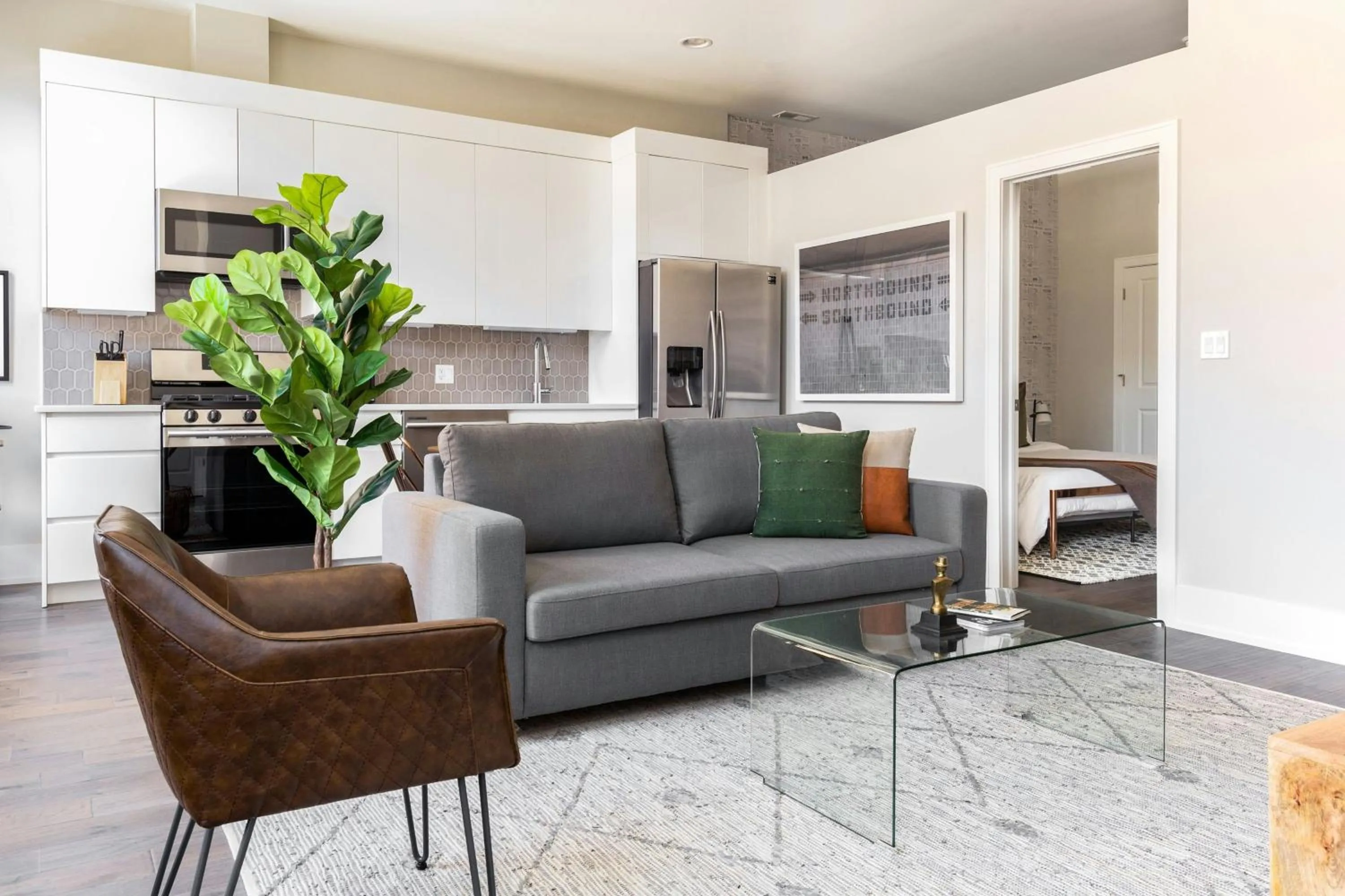 Living room in Sonder by Marriott Bonvoy Greektown Apartments