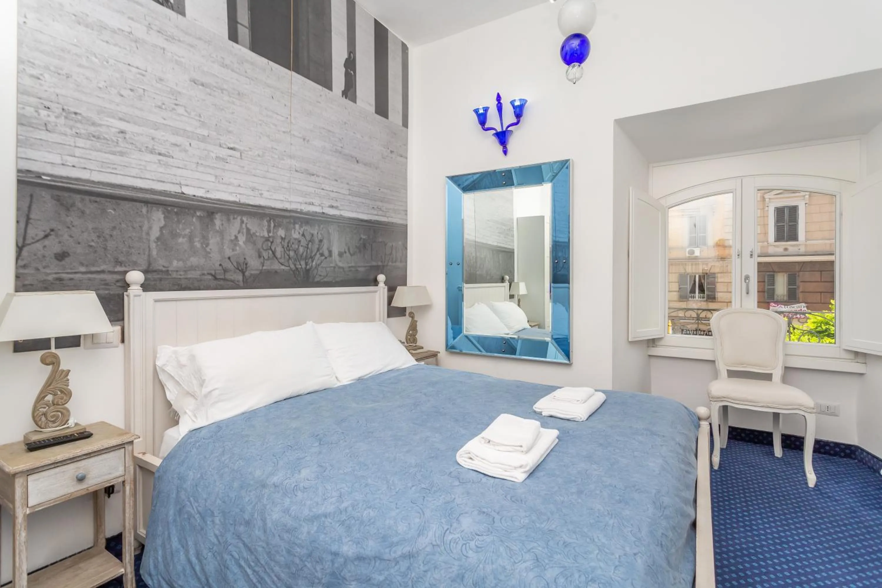 Photo of the whole room, Bed in White Vatican