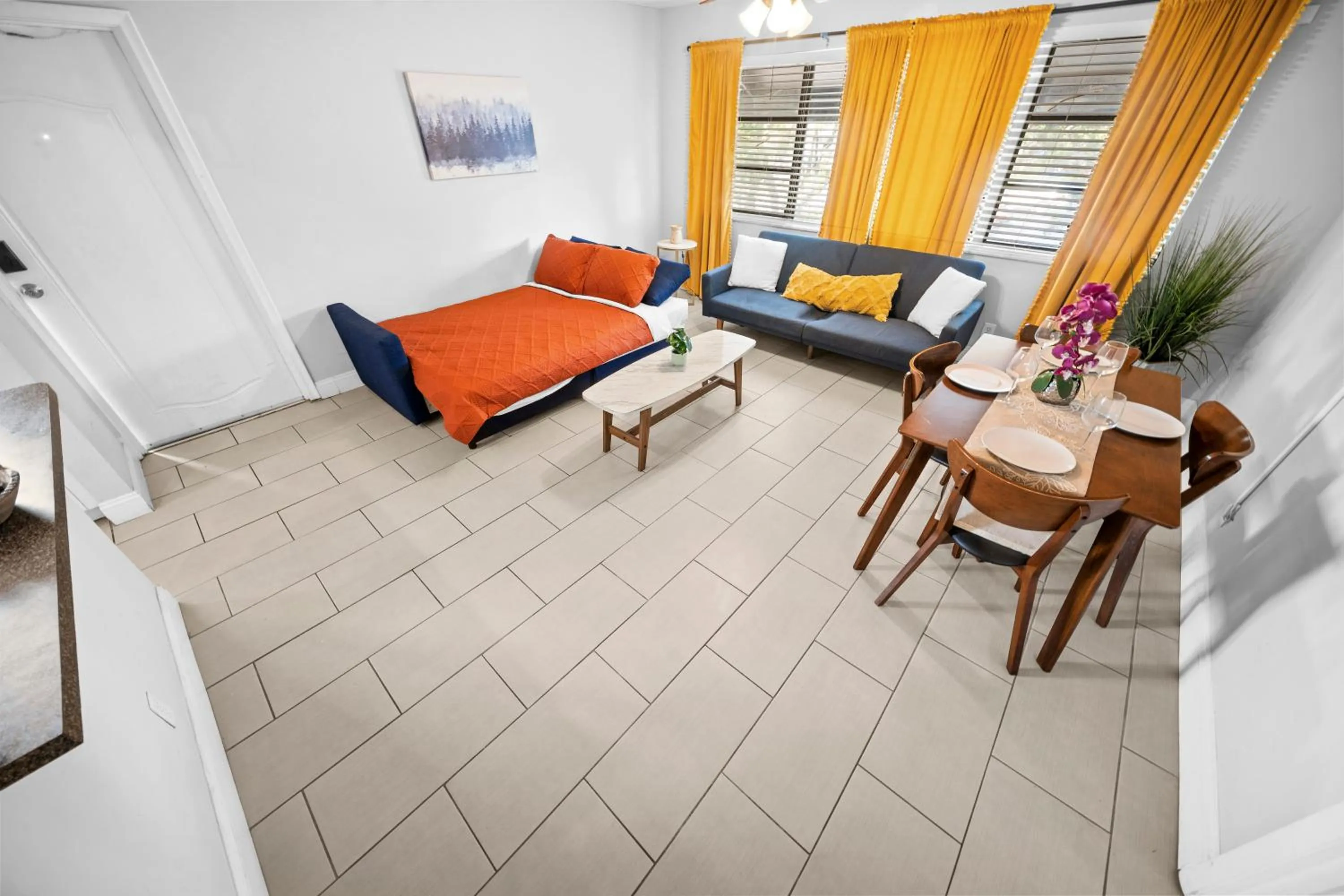 Living room, Bed in Bayview Apartments By Lowkl