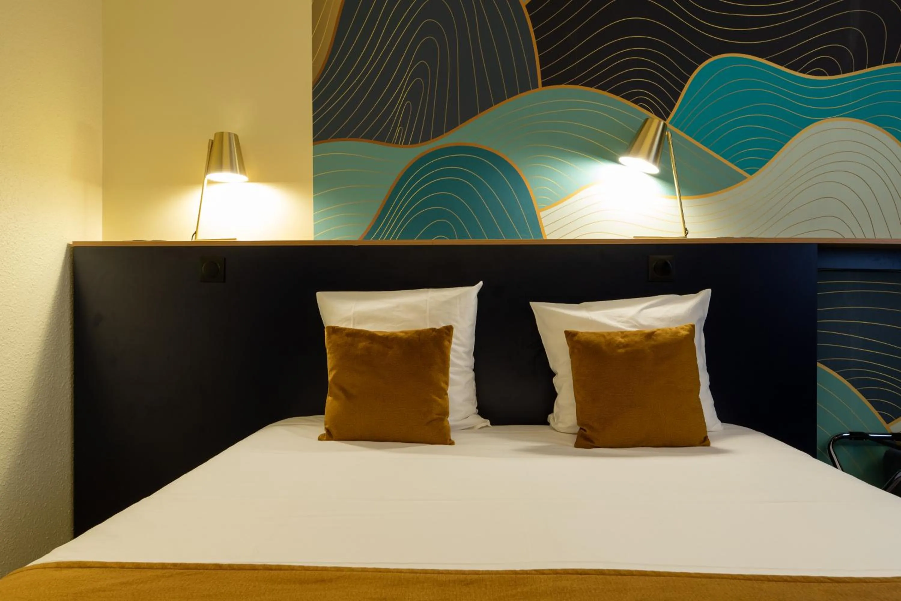 Bedroom, Bed in Logis Hôtel du Haut-Bugey