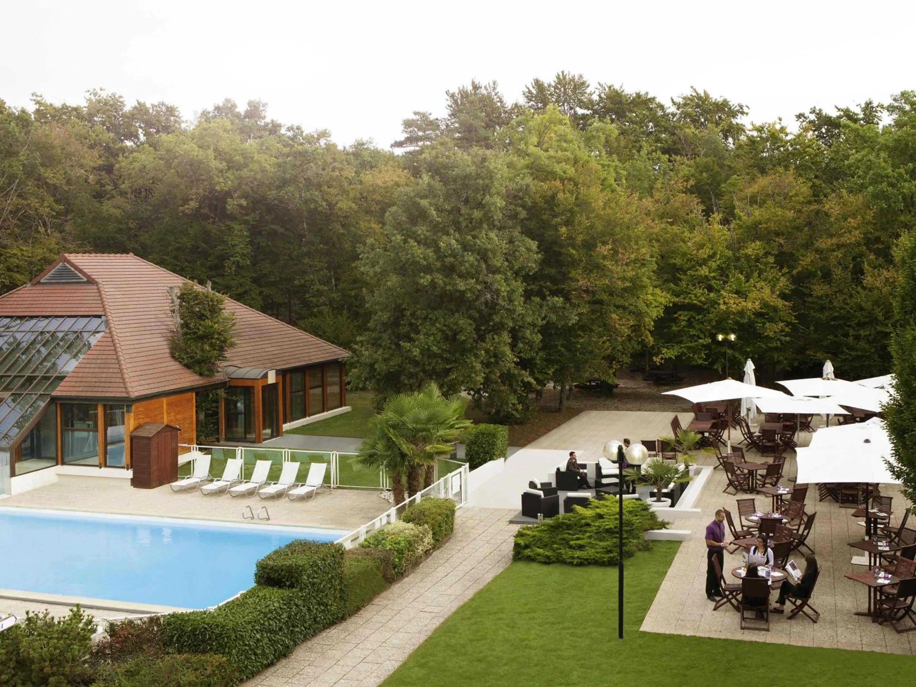 Pool view in Novotel Fontainebleau Ury