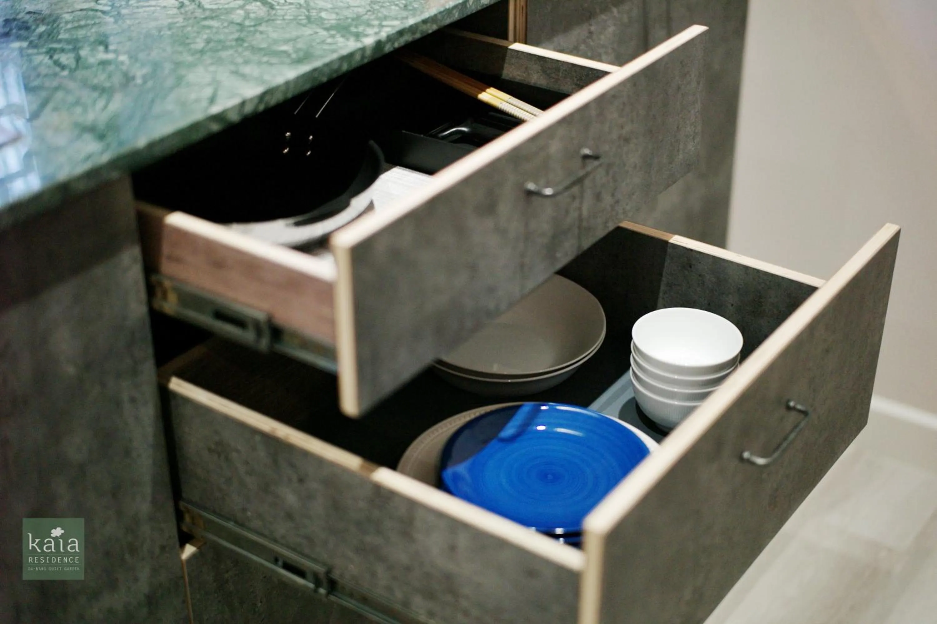 Kitchen or kitchenette in Kaia Residence Danang Quiet Garden