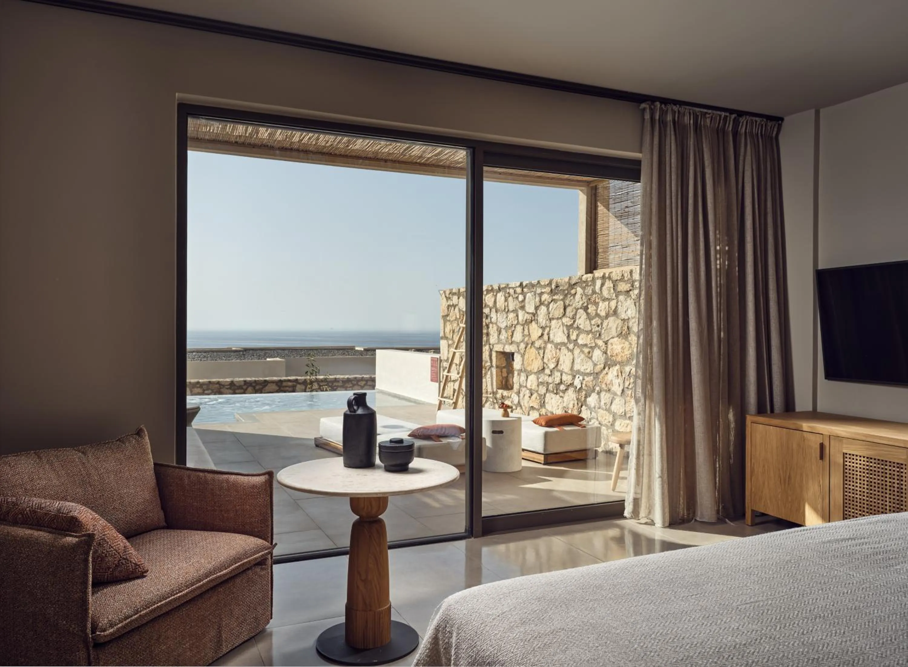 Balcony/Terrace, Bed in The Royal Senses Resort & Spa Crete, Curio Collection by Hilton