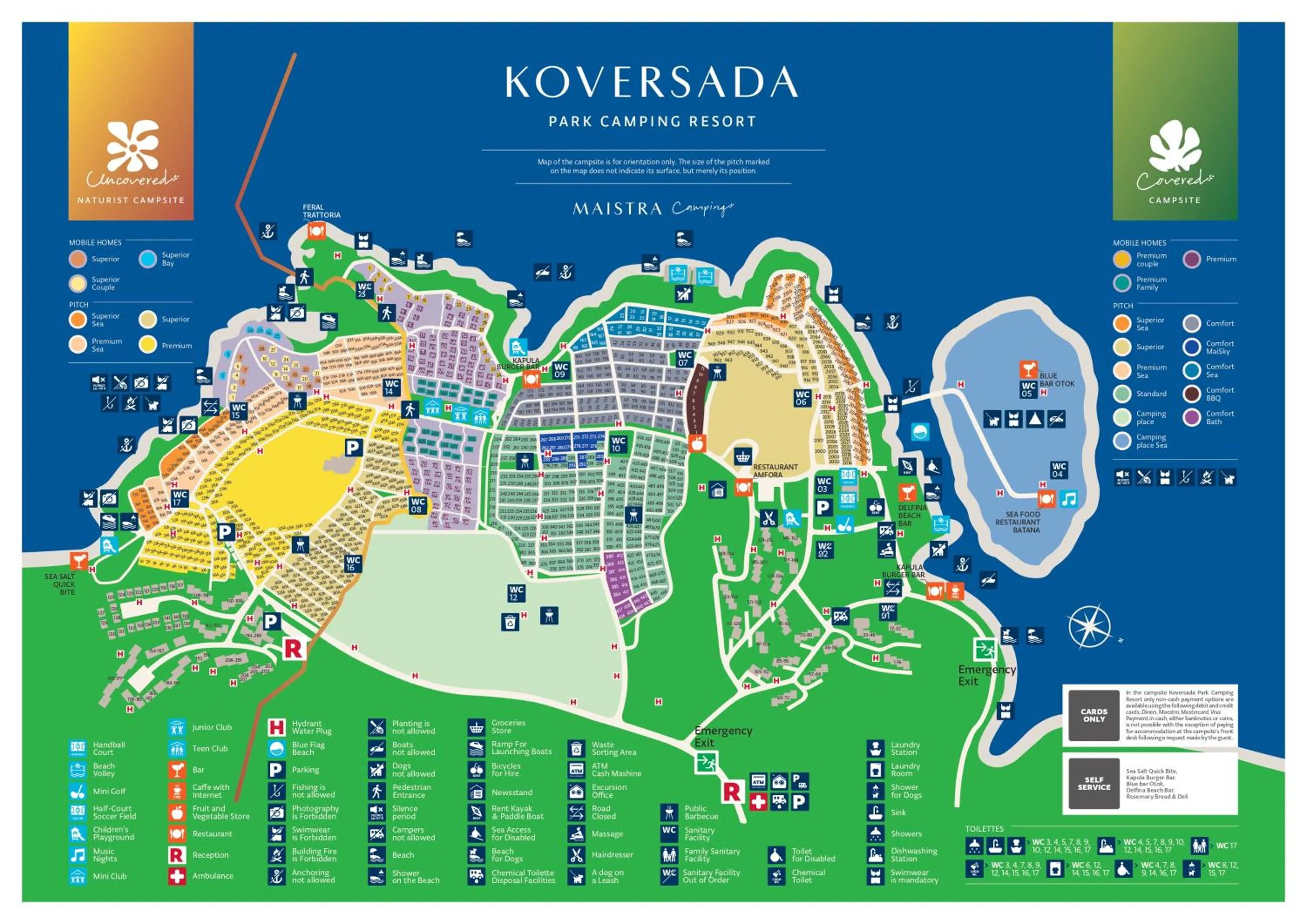 Area and facilities in Maistra Camping Koversada Uncovered Naturist Mobile homes