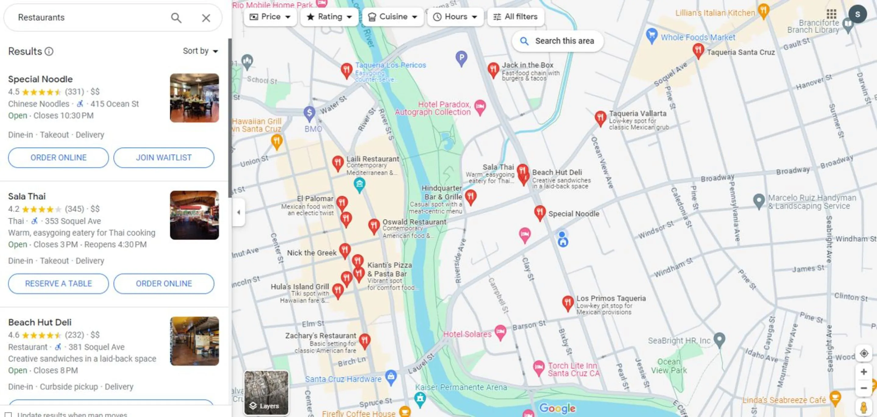 Restaurant/places to eat in Motel Santa Cruz