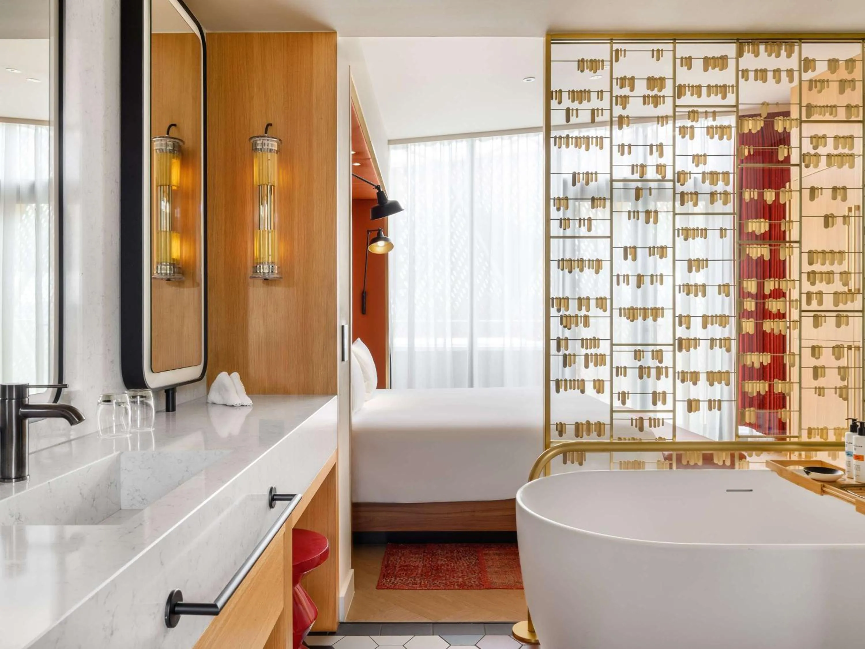 Bathroom, Bed in Hard Rock Hotel Budapest