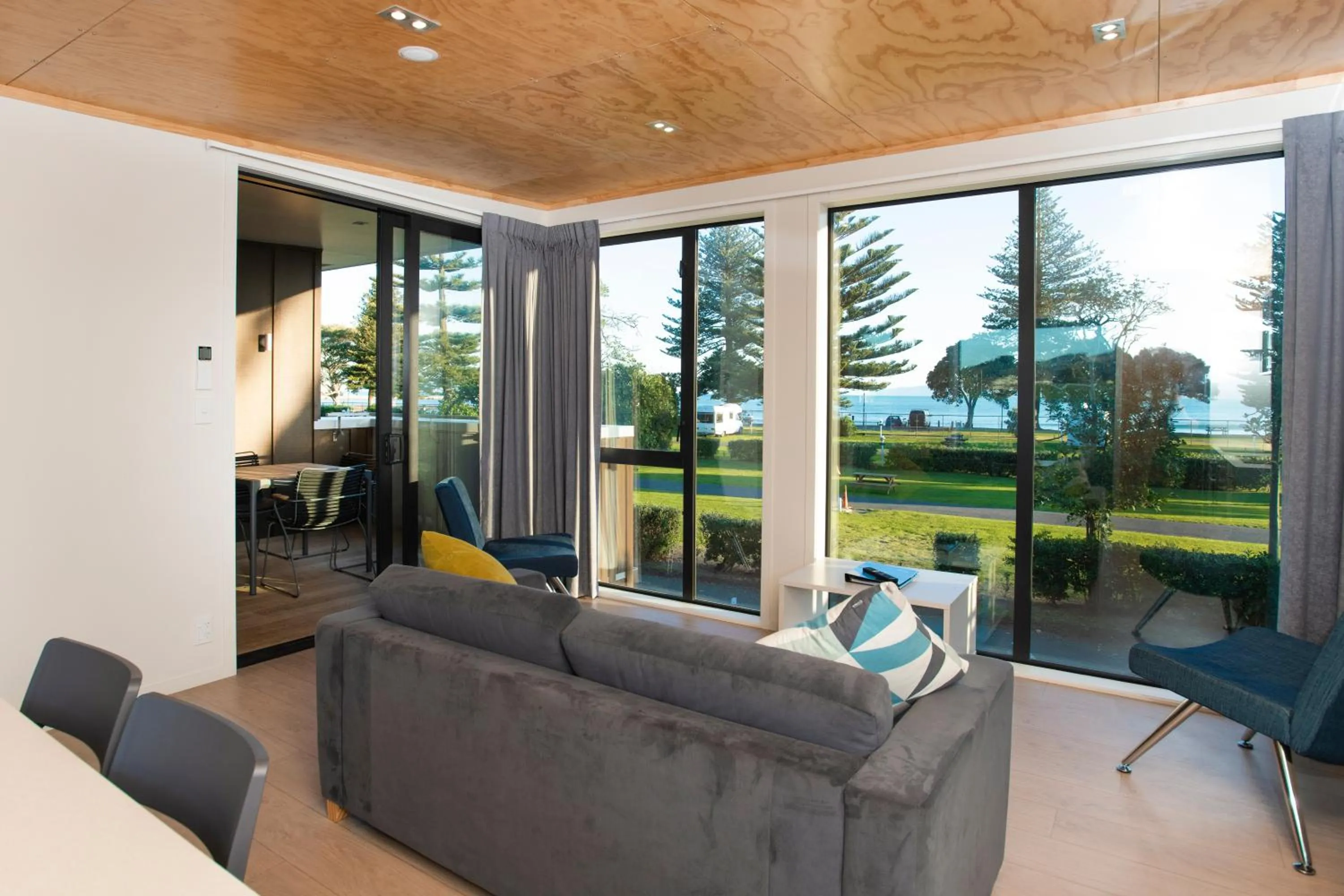 Living room in Waikanae Beach Ocean View Apartments