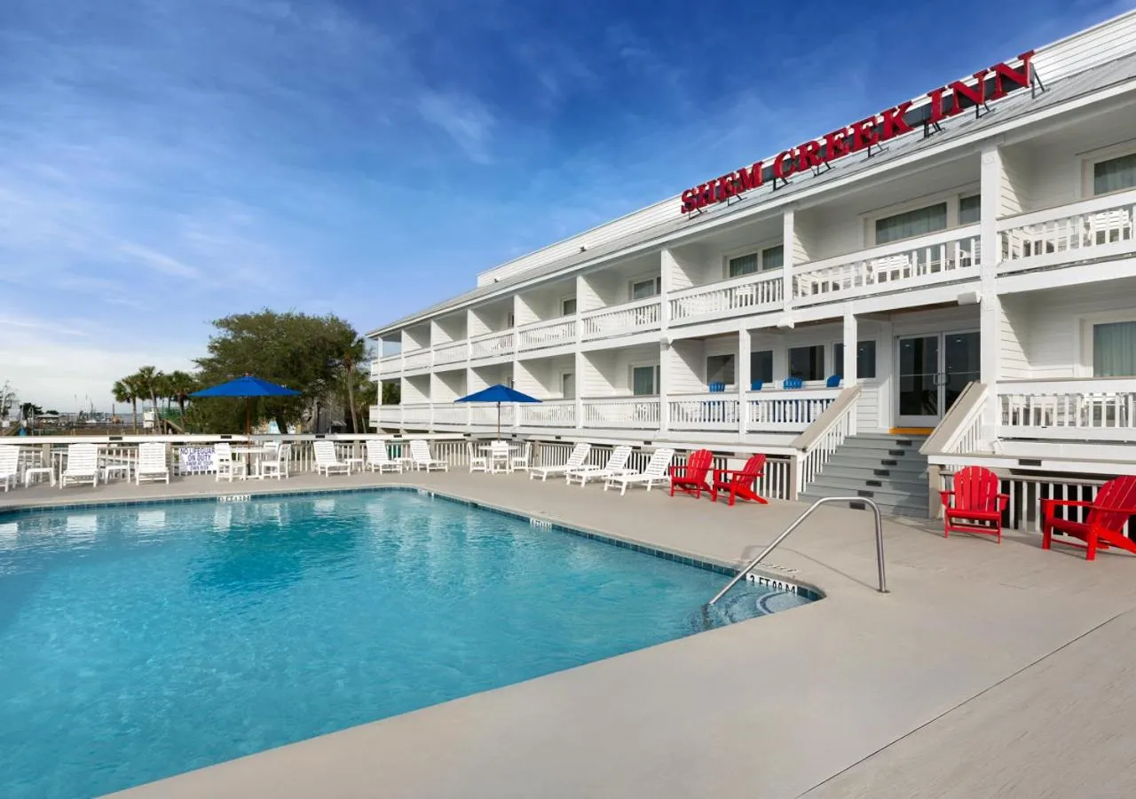 Pool view in Shem Creek Inn