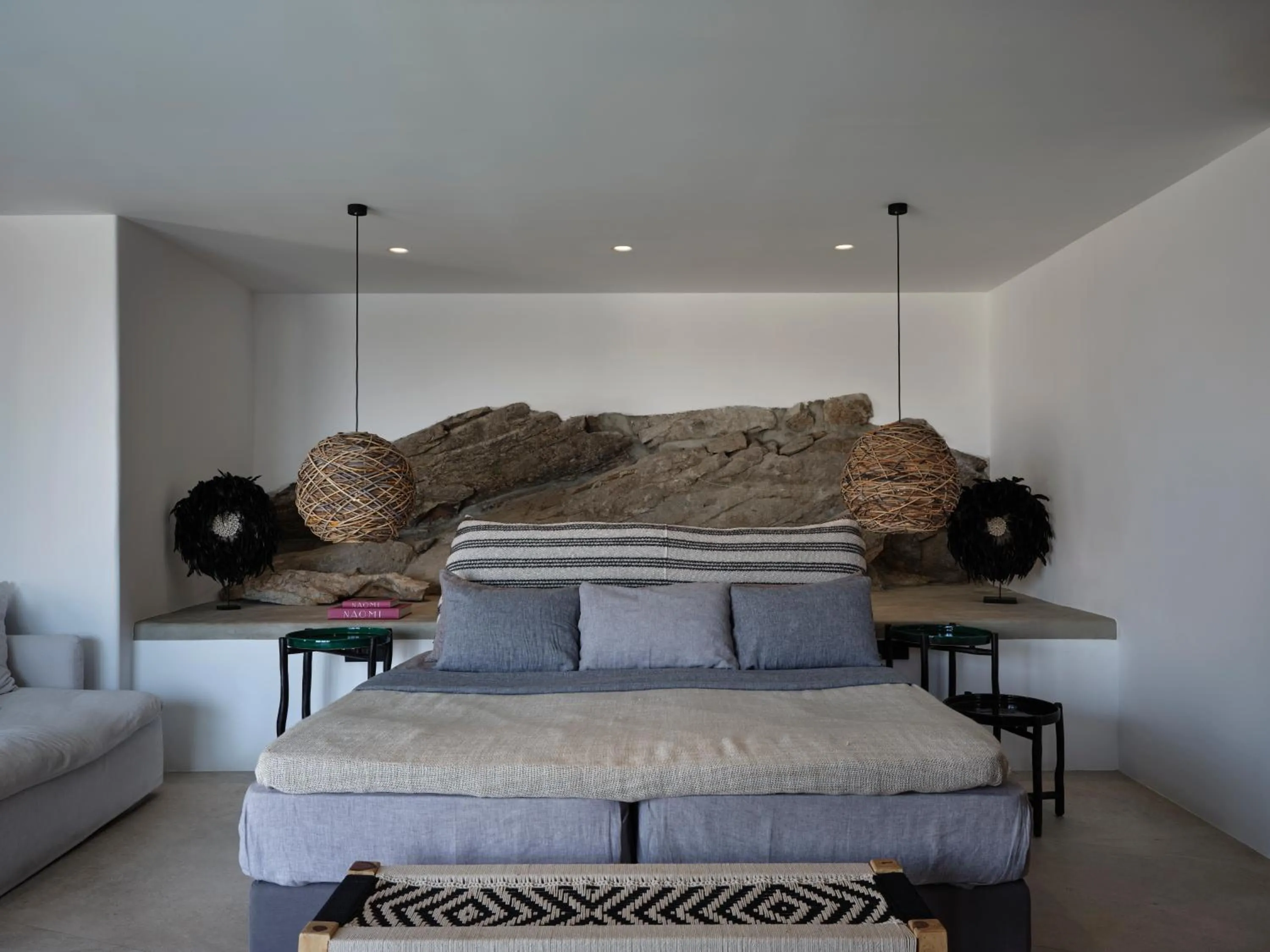 Bed in Myconian Panoptis Escape, a member of Small Luxury Hotels of the World