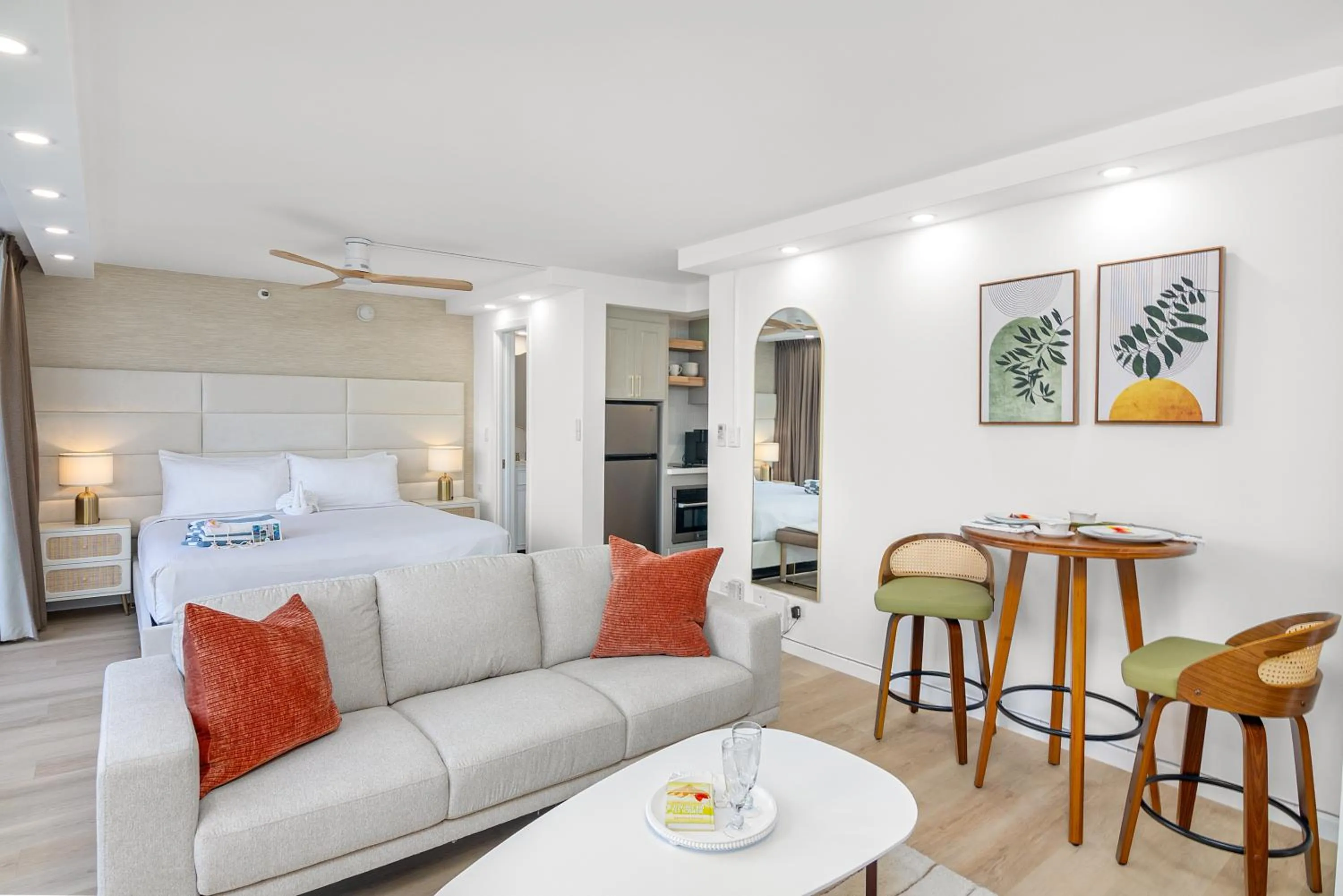 Living room in Steps to Waikiki Beach! Newly Renovated with 75" TV