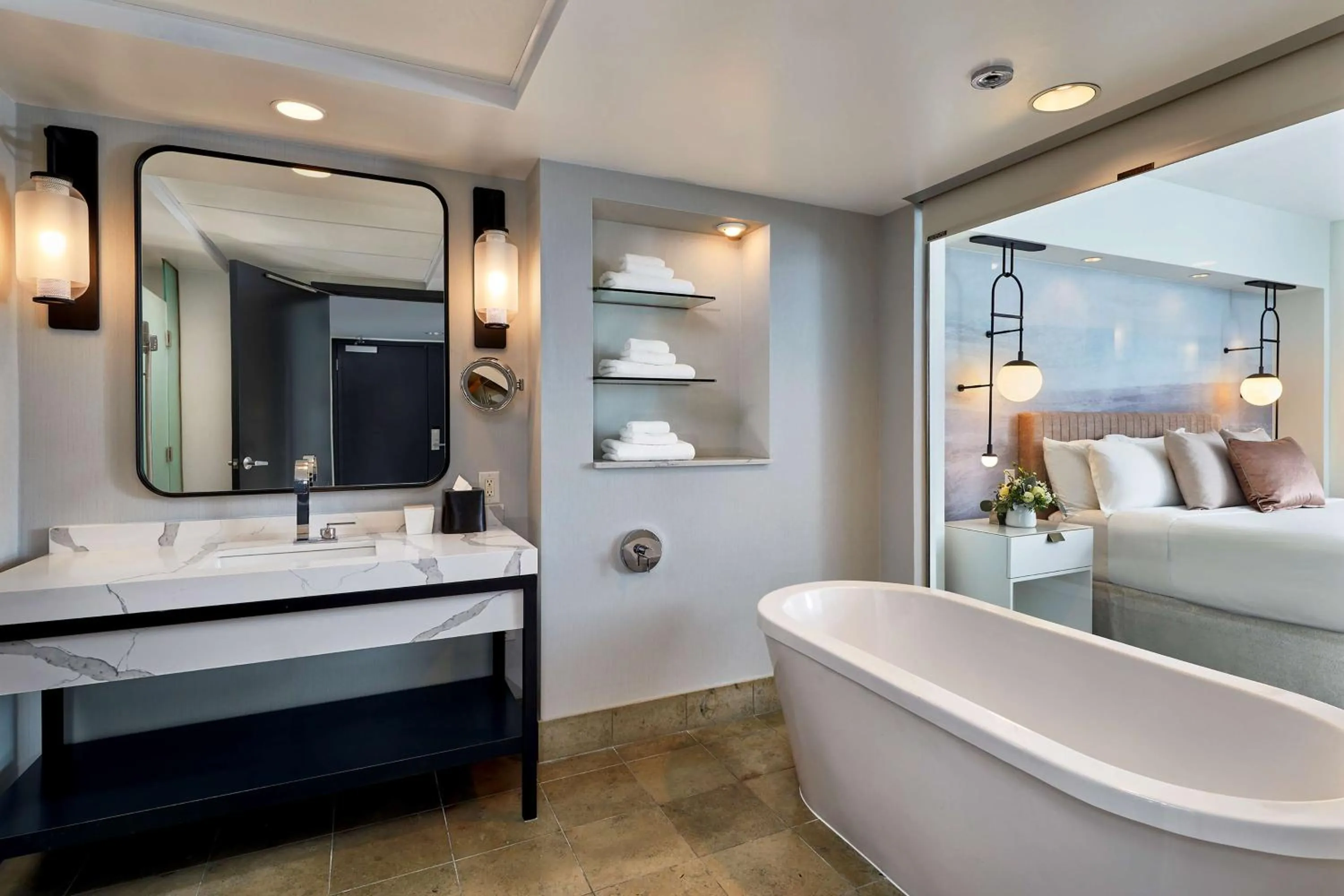 Bathroom, Bed in Hotel 1000, LXR Hotels & Resorts