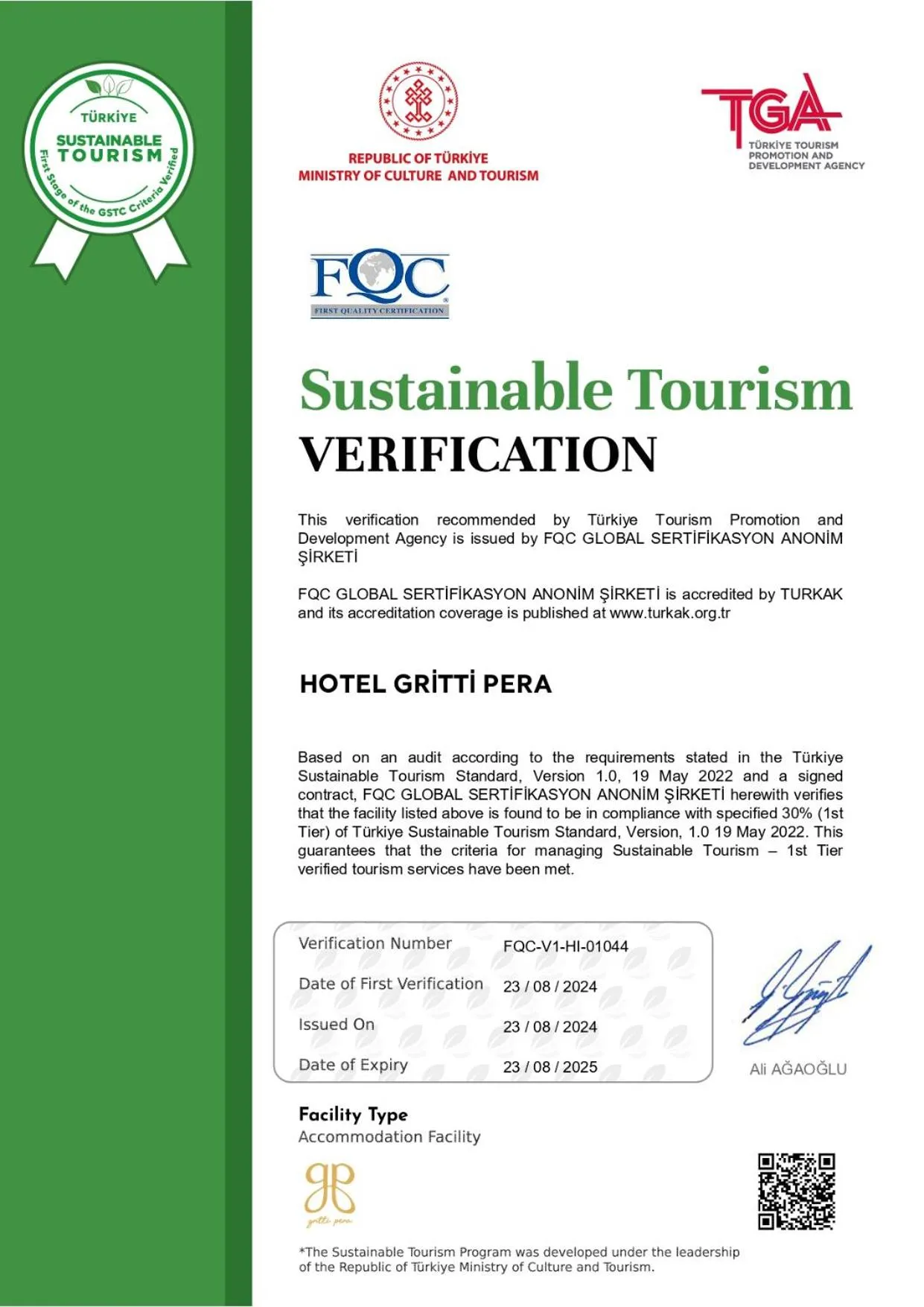 Logo/Certificate/Sign in Hotel Gritti Pera & Spa