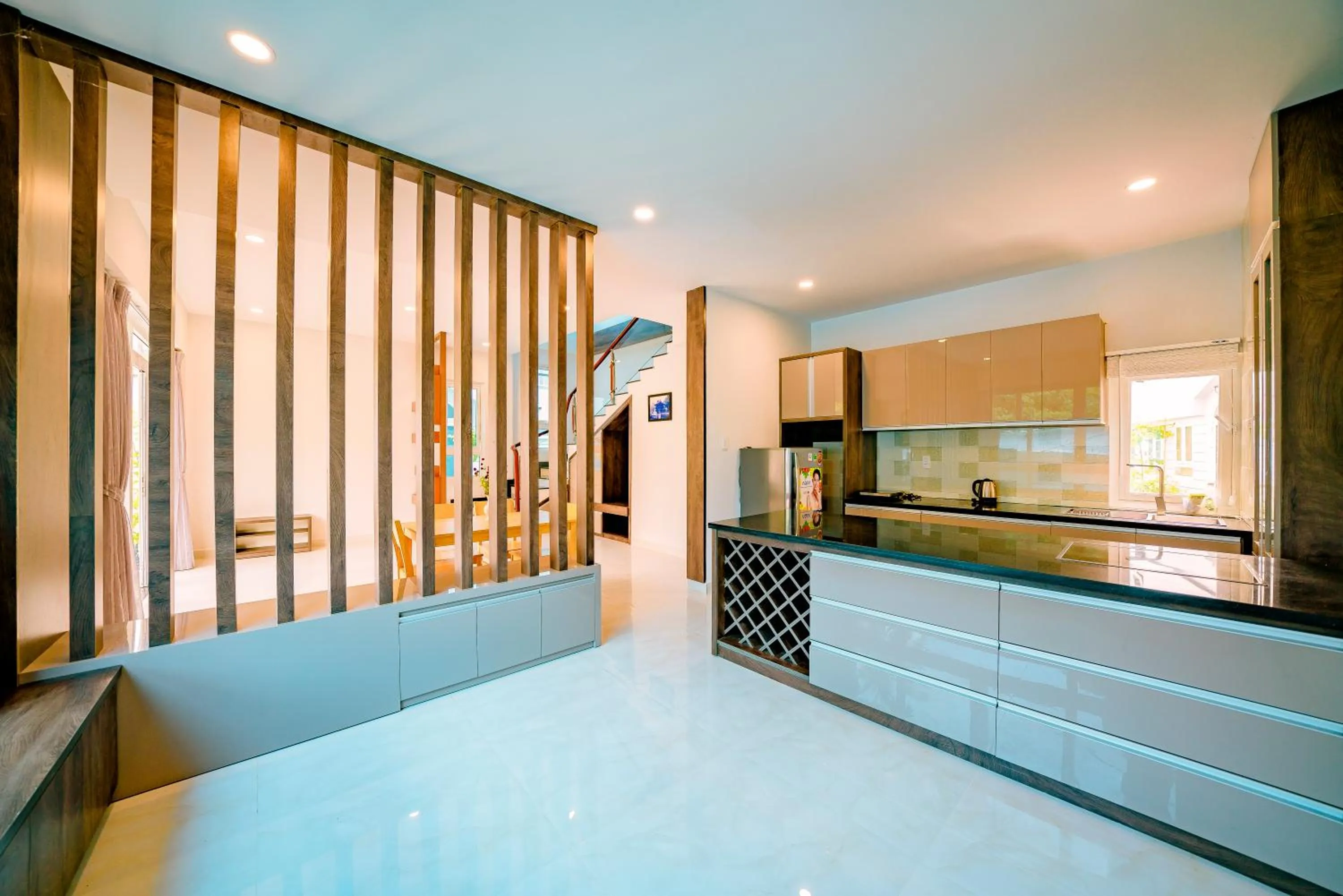 Kitchen or kitchenette, Bed in Kien Vang Bungalow