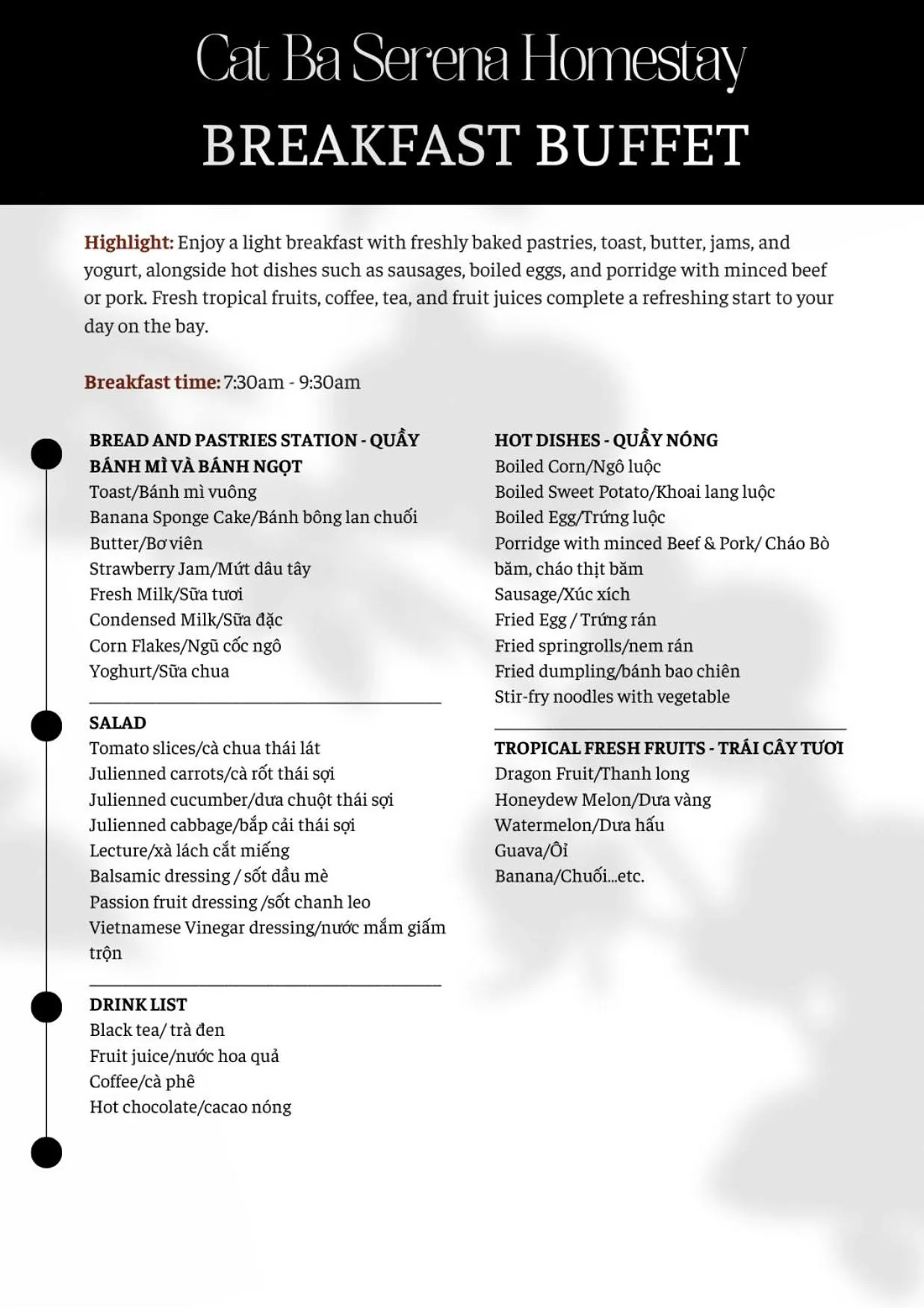 Breakfast in Cat Ba Serena Homestay And Swimming Pool