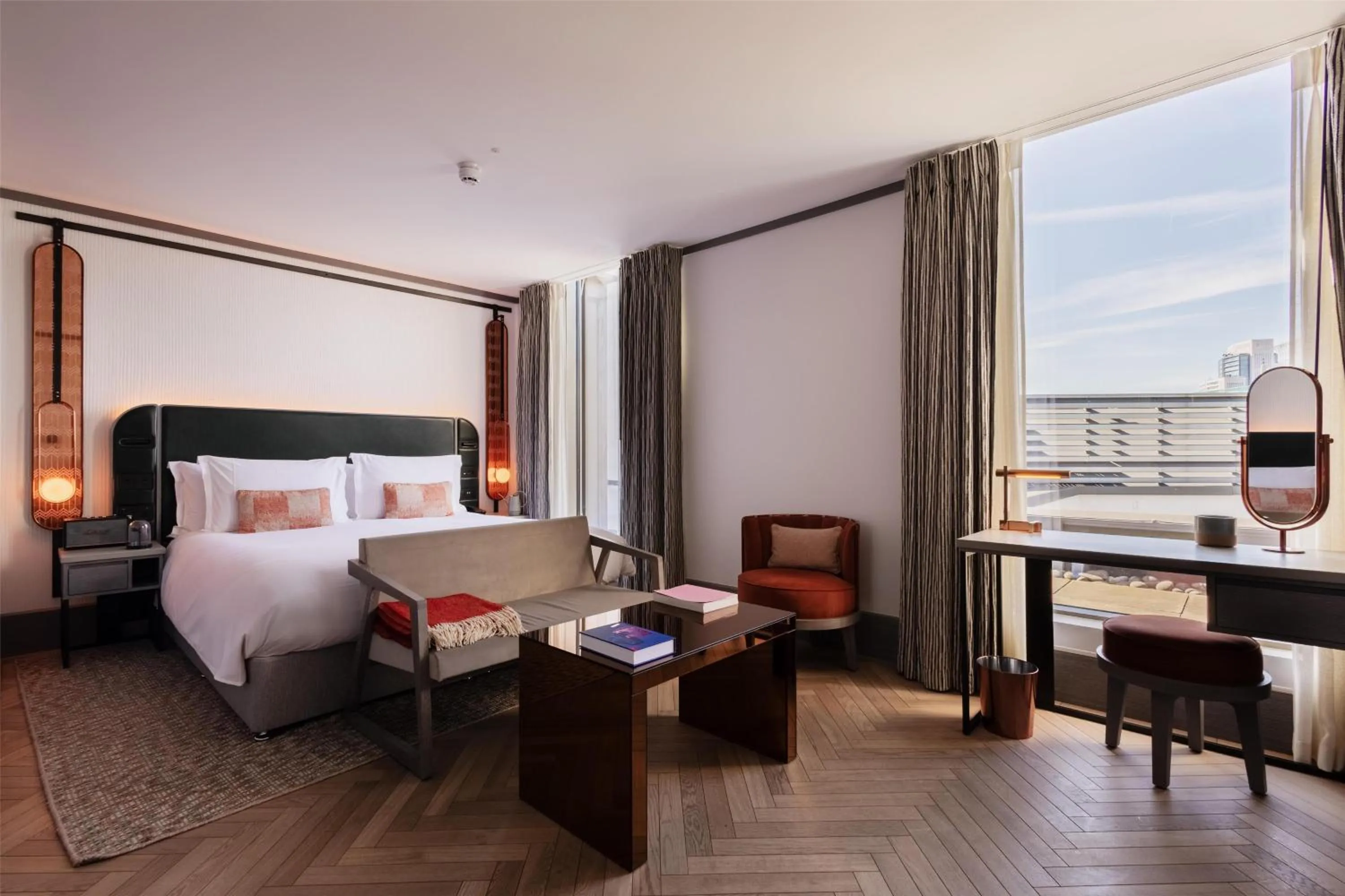 Bedroom, Bed in Hart Shoreditch Hotel London, Curio Collection by Hilton