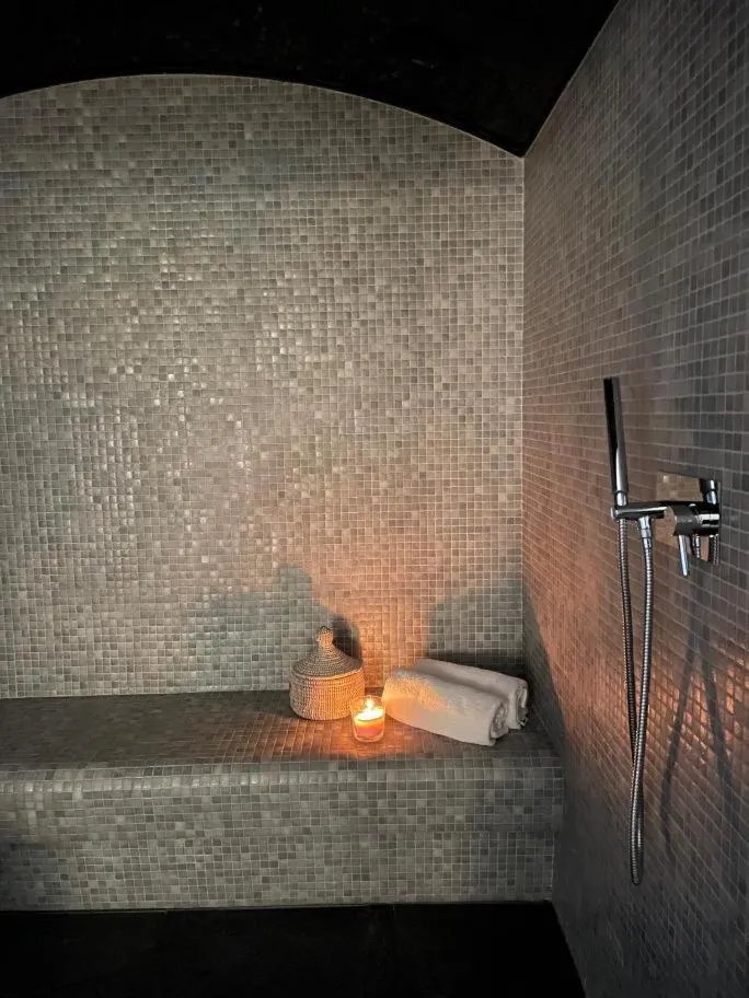 Steam room, Bed in Hôtel Spa Les Alpes