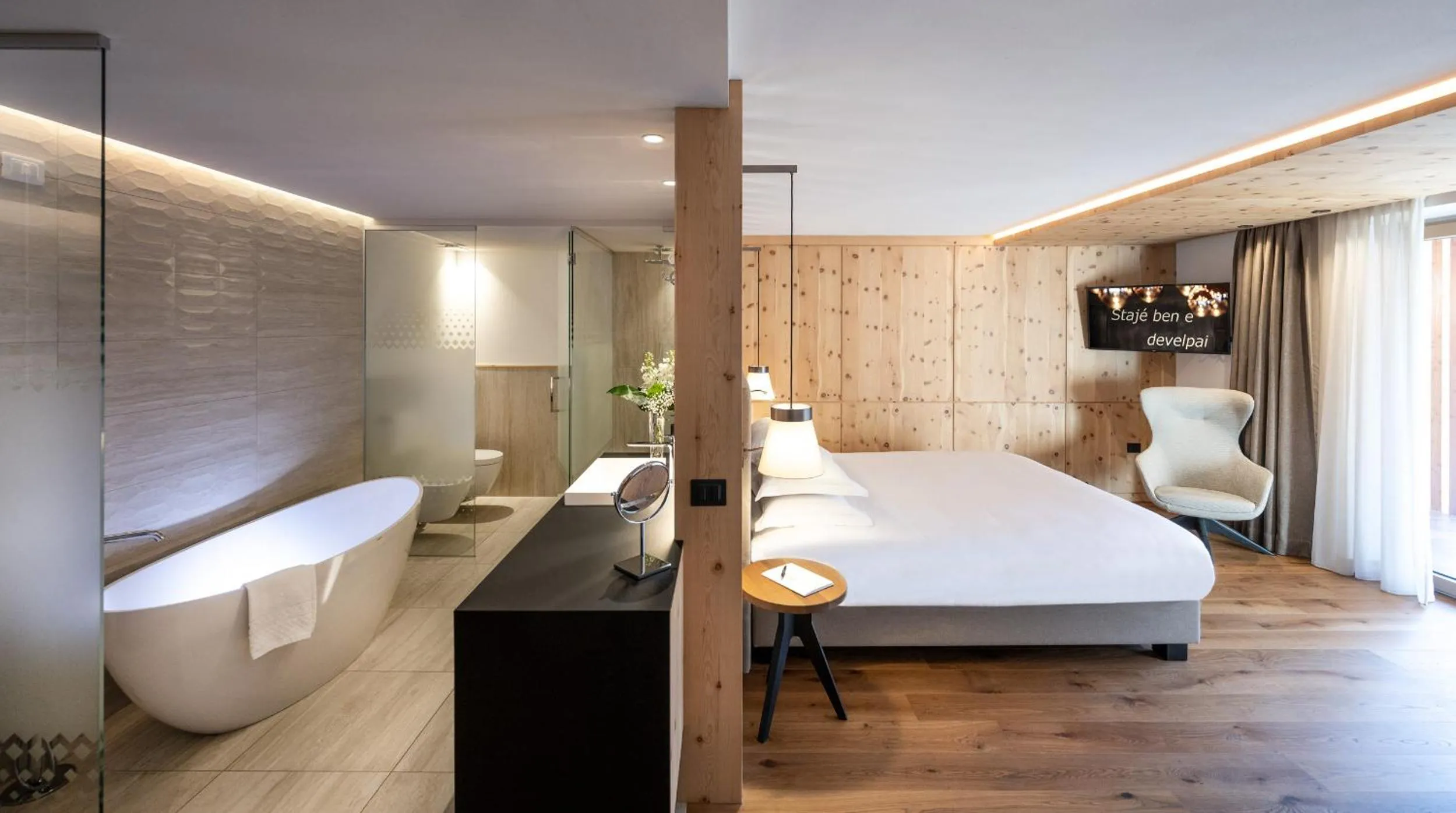 Bed in Ciampedie Luxury Alpine Spa Hotel