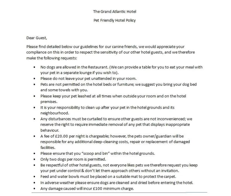pet friendly in The Grand Atlantic Hotel