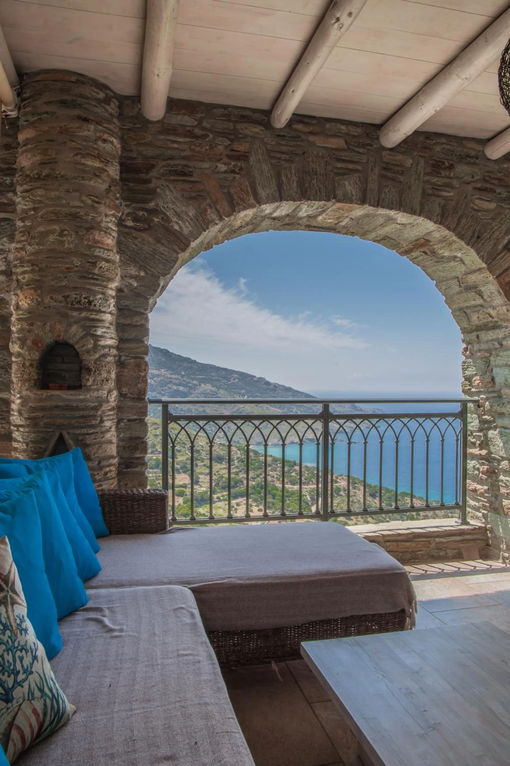 Balcony/Terrace, Bed in Aegean Castle Andros – Adults Only