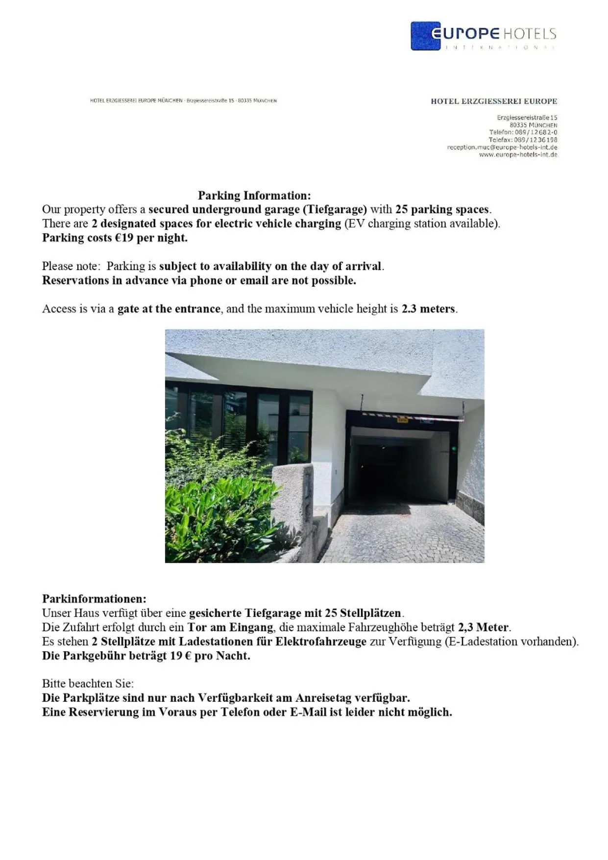 Parking in Hotel Erzgiesserei Europe