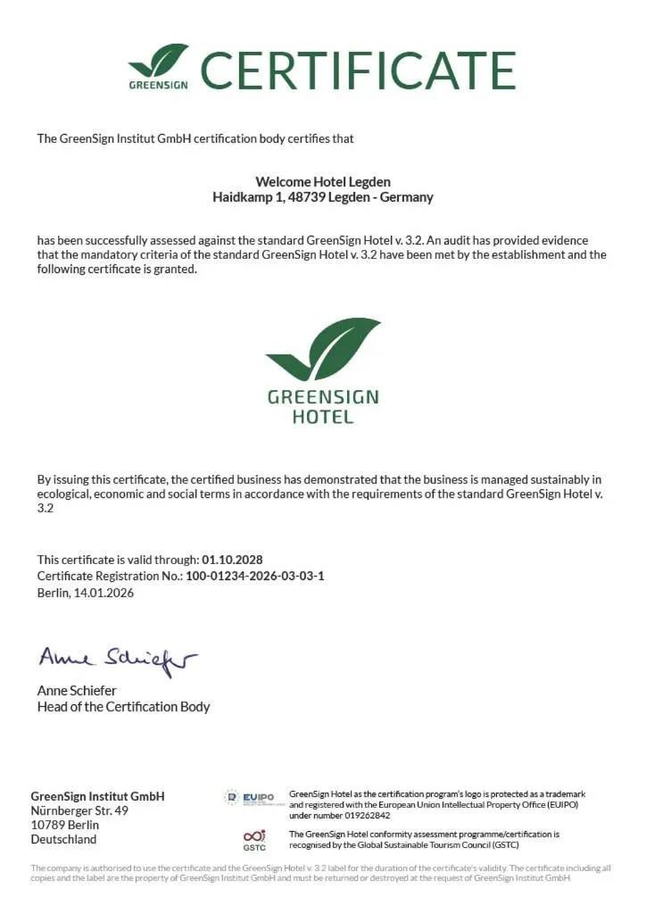 Certificate/Award in Welcome Hotel Legden