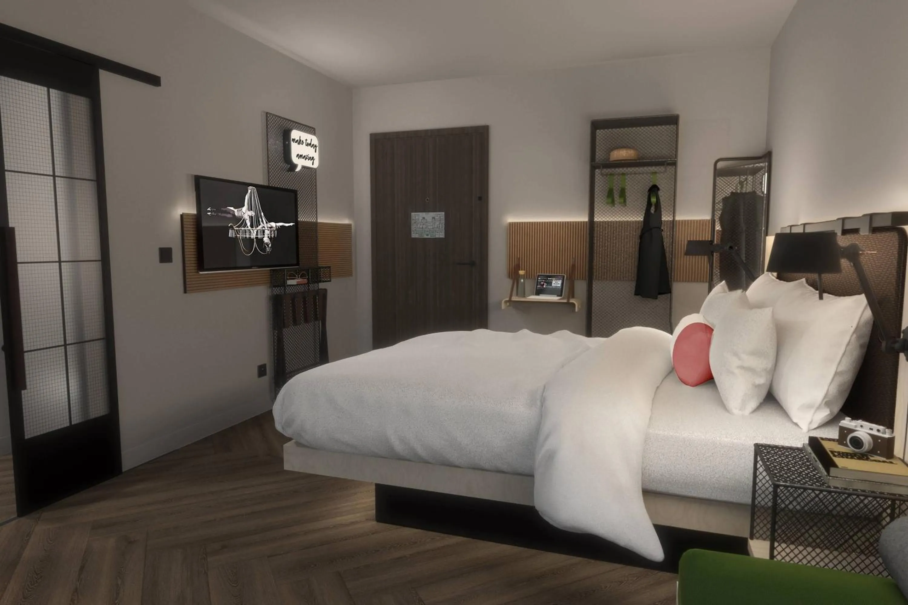 Photo of the whole room, Bed in Moxy Lille City