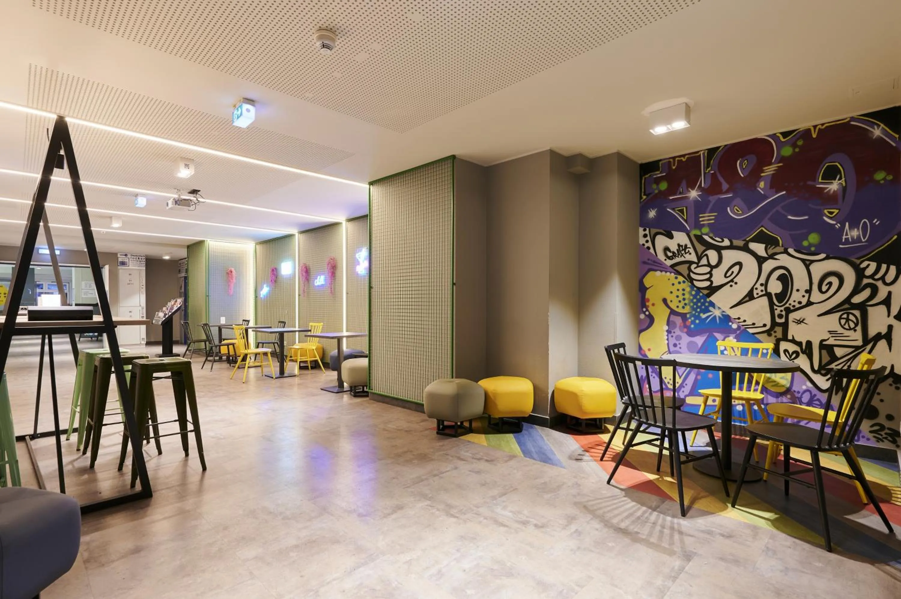 Lobby or reception in a&o Hamburg Reeperbahn